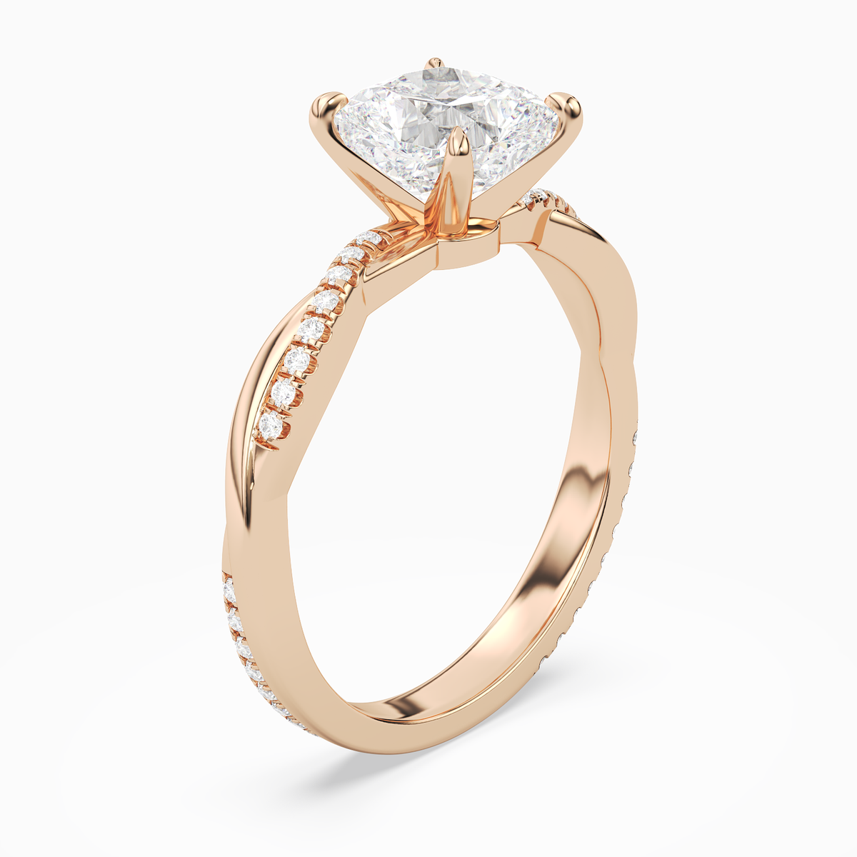 Cushion Twisted Vine Accented in 14K Rose Gold angled