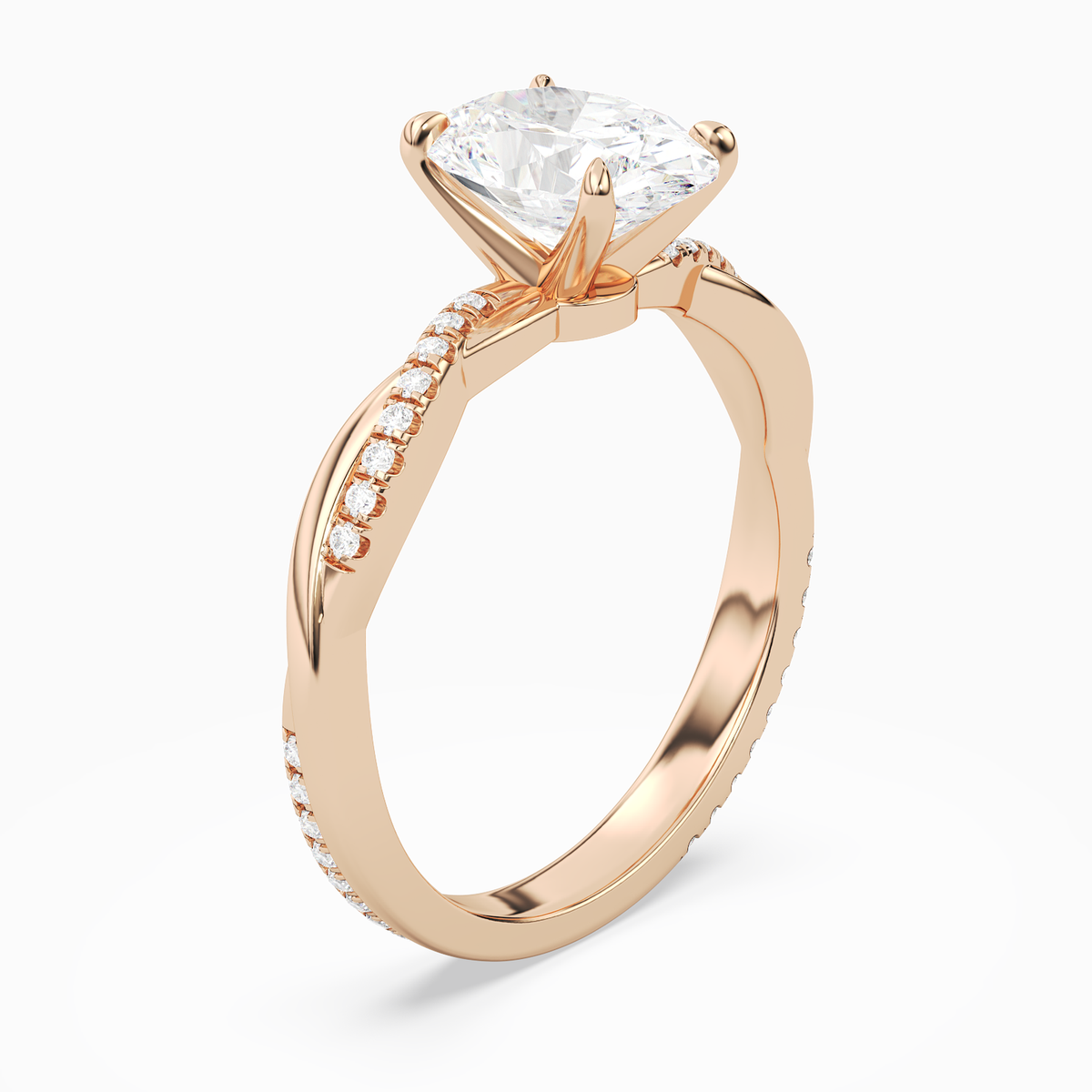 Oval Twisted Vine Accented in 14K Rose Gold angled
