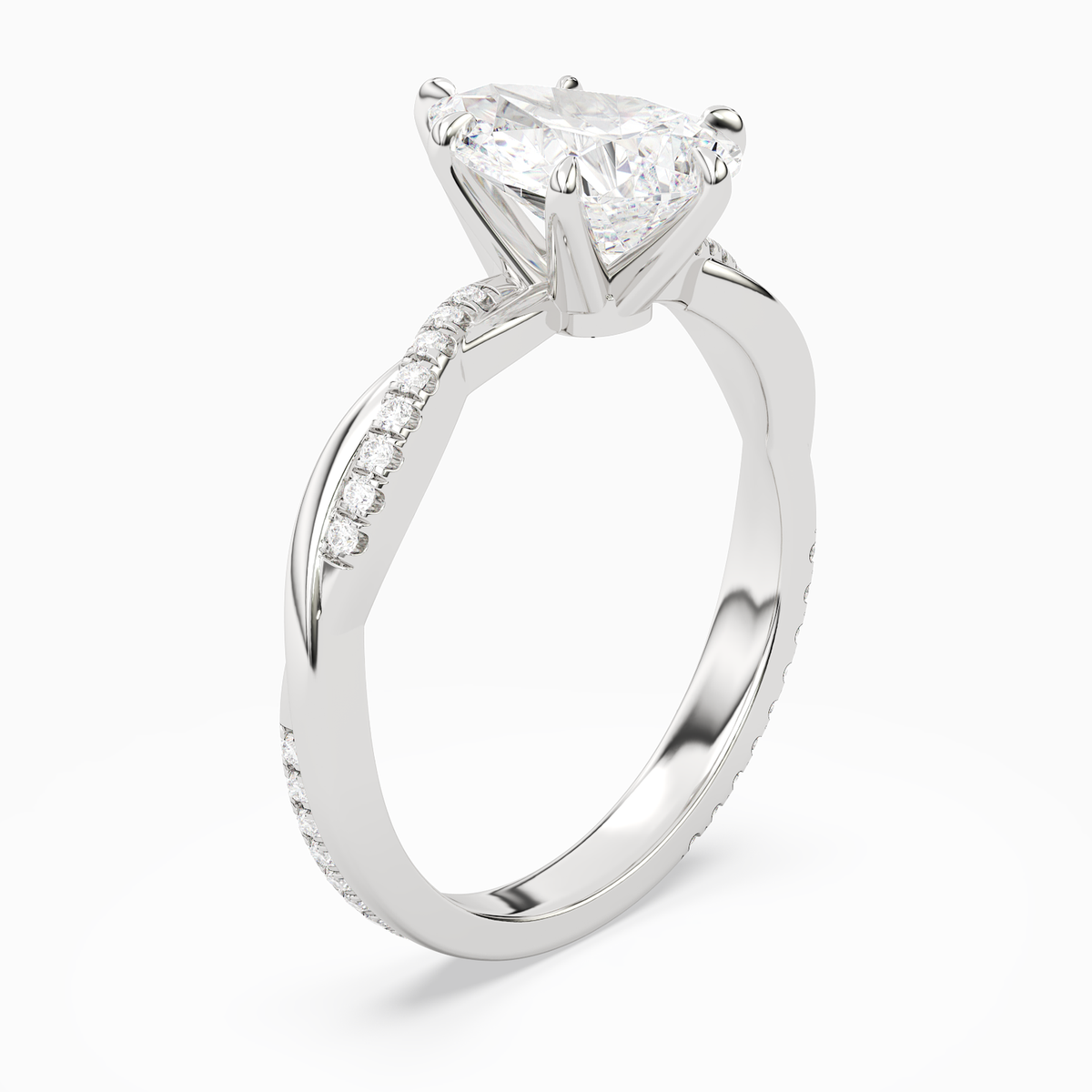 Pear Twisted Vine Accented in 18K White Gold angled