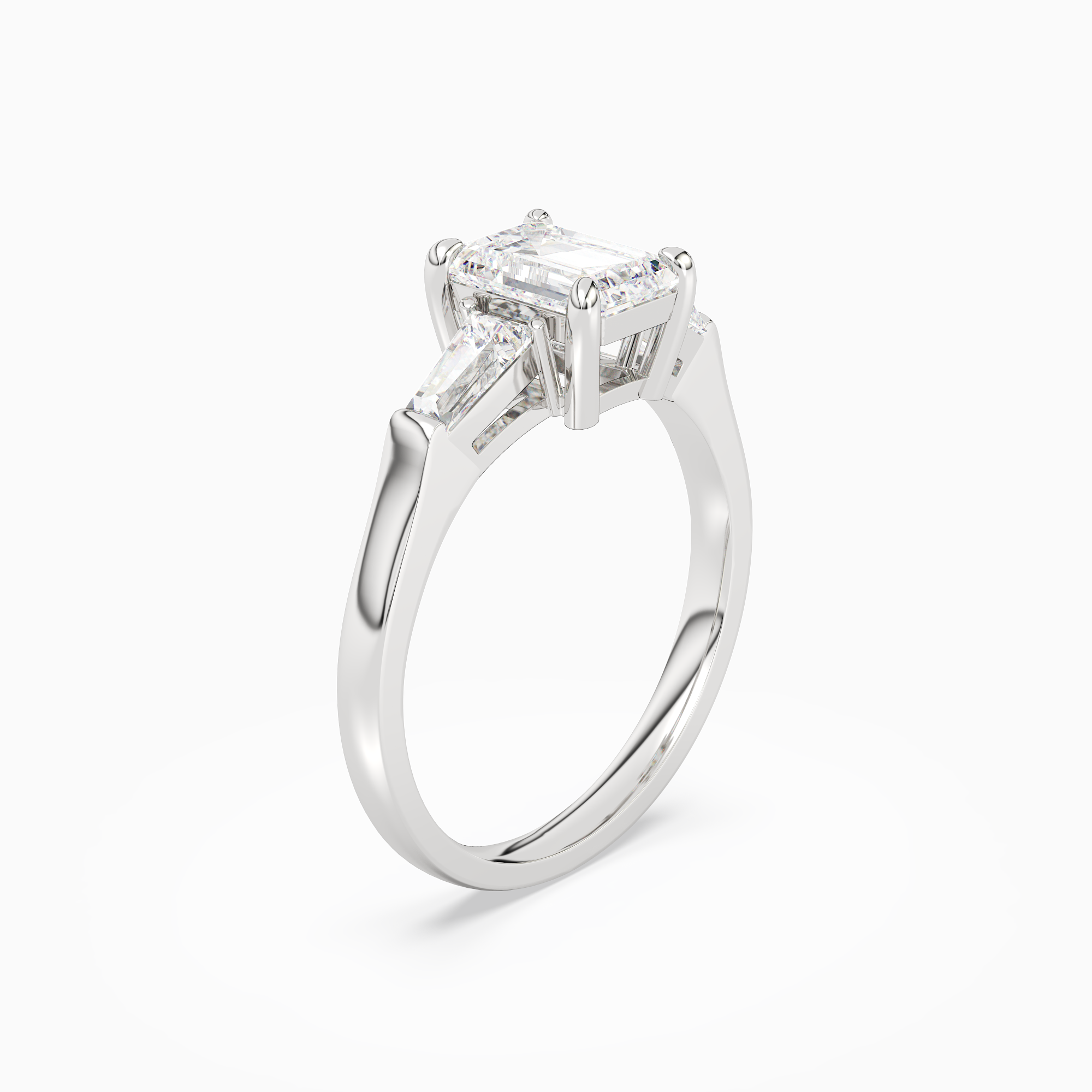 Emerald Baguette Three Stone Large Sides in Platinum angled