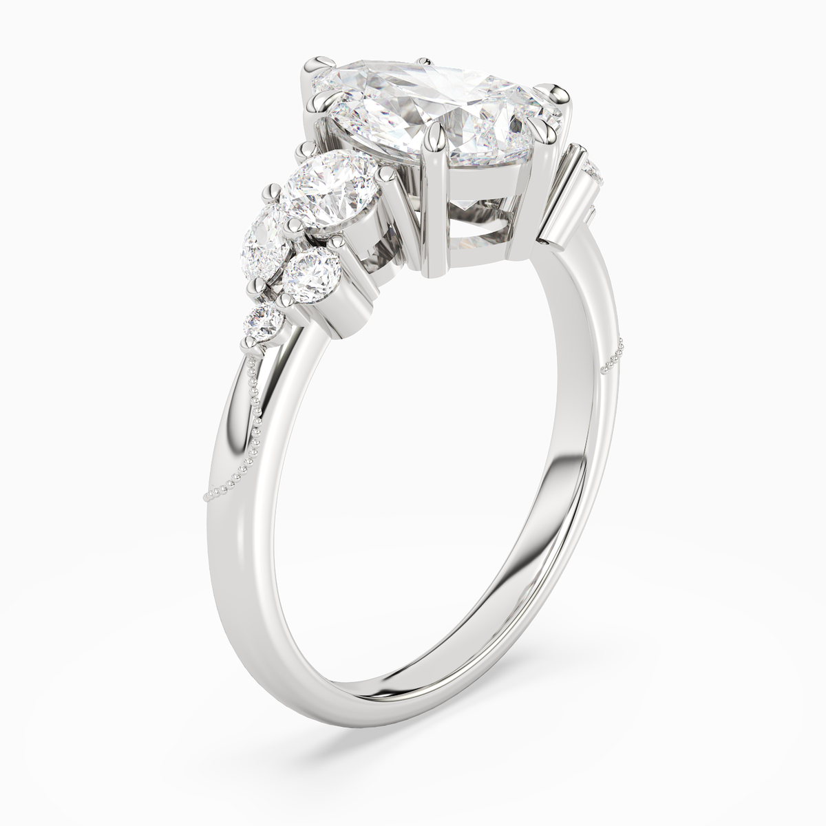 Pear Composite Three Stone Ring in 14K White Gold angled