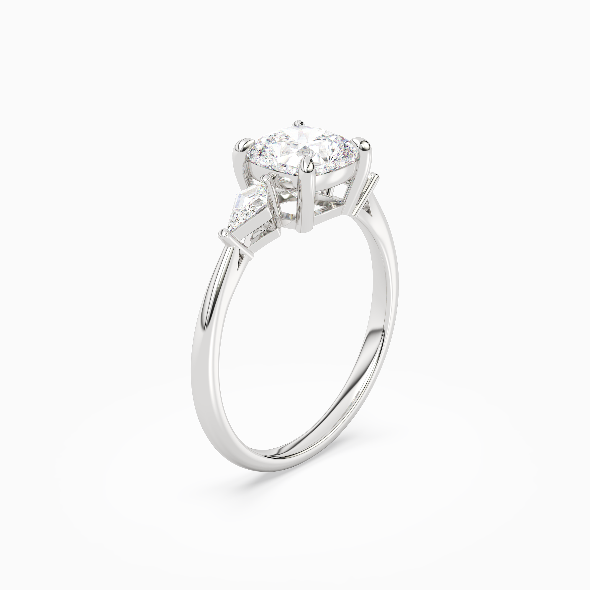 Cushion Kite Side Three Stone Small Sides in Platinum angled