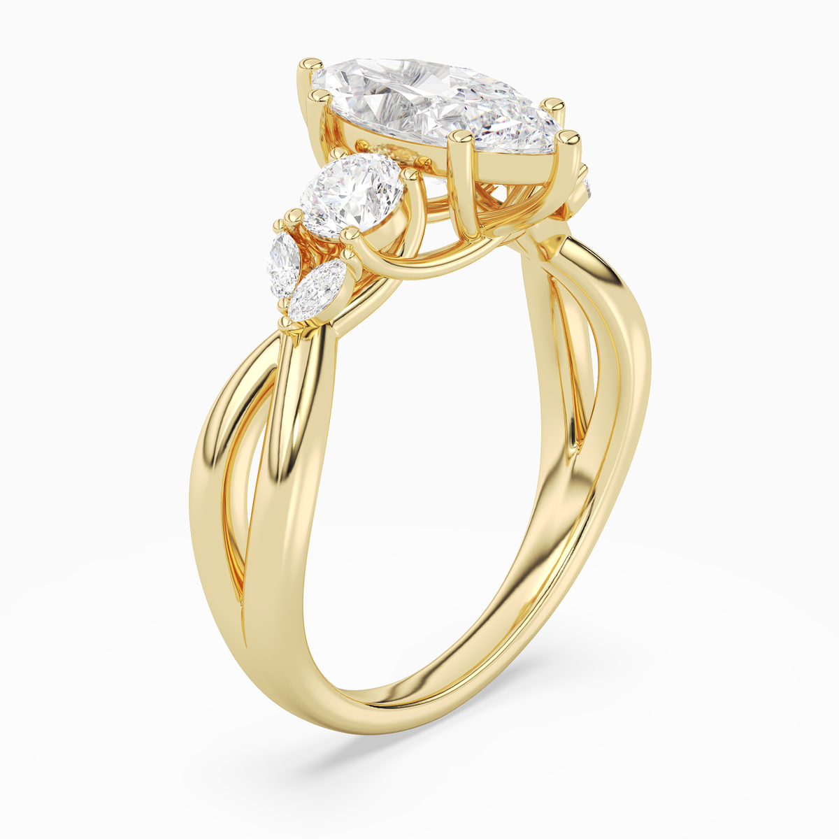 Marquise Willow Composite Three Stone in 14K Yellow Gold angled