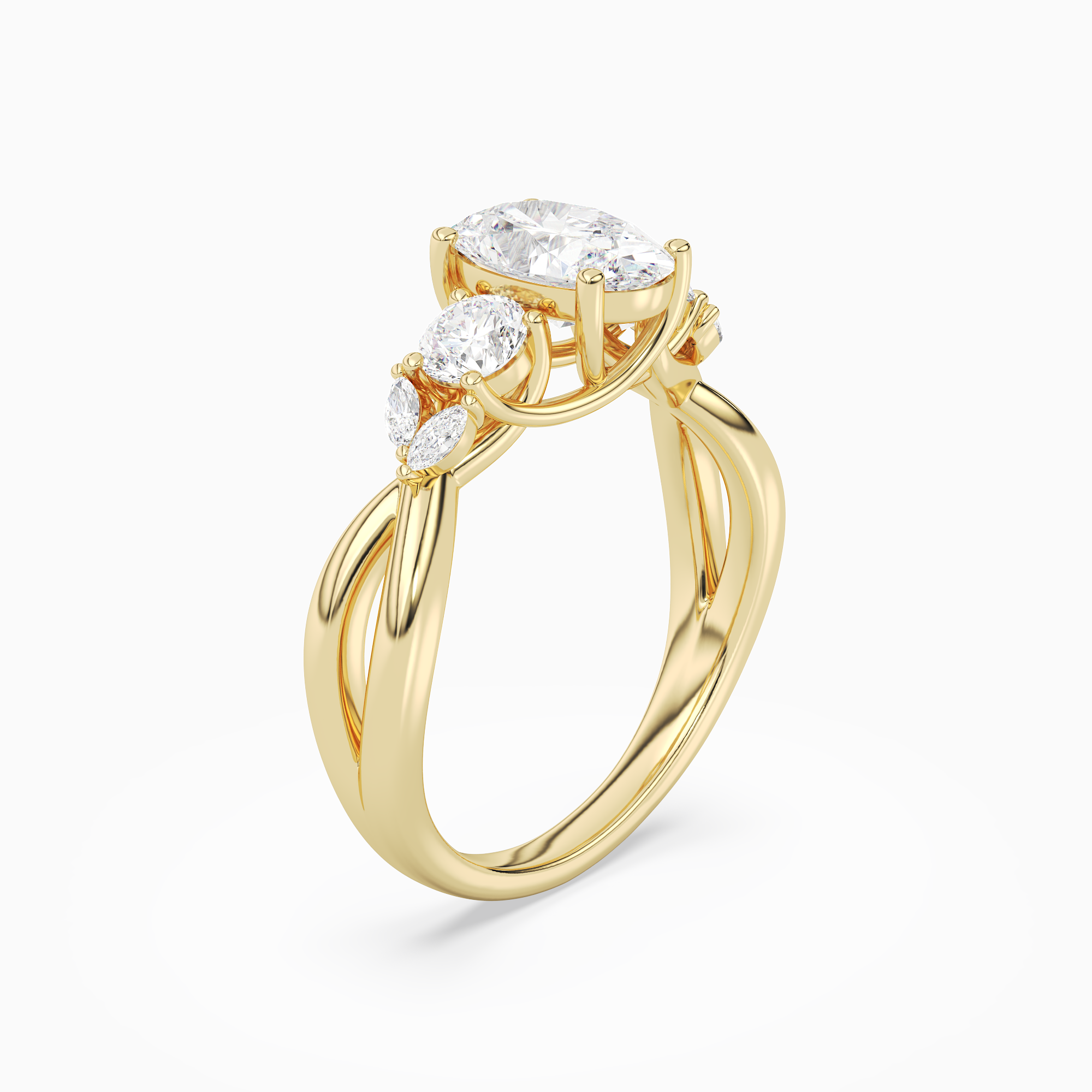 Oval Willow Composite Three Stone in 14K Yellow Gold angled