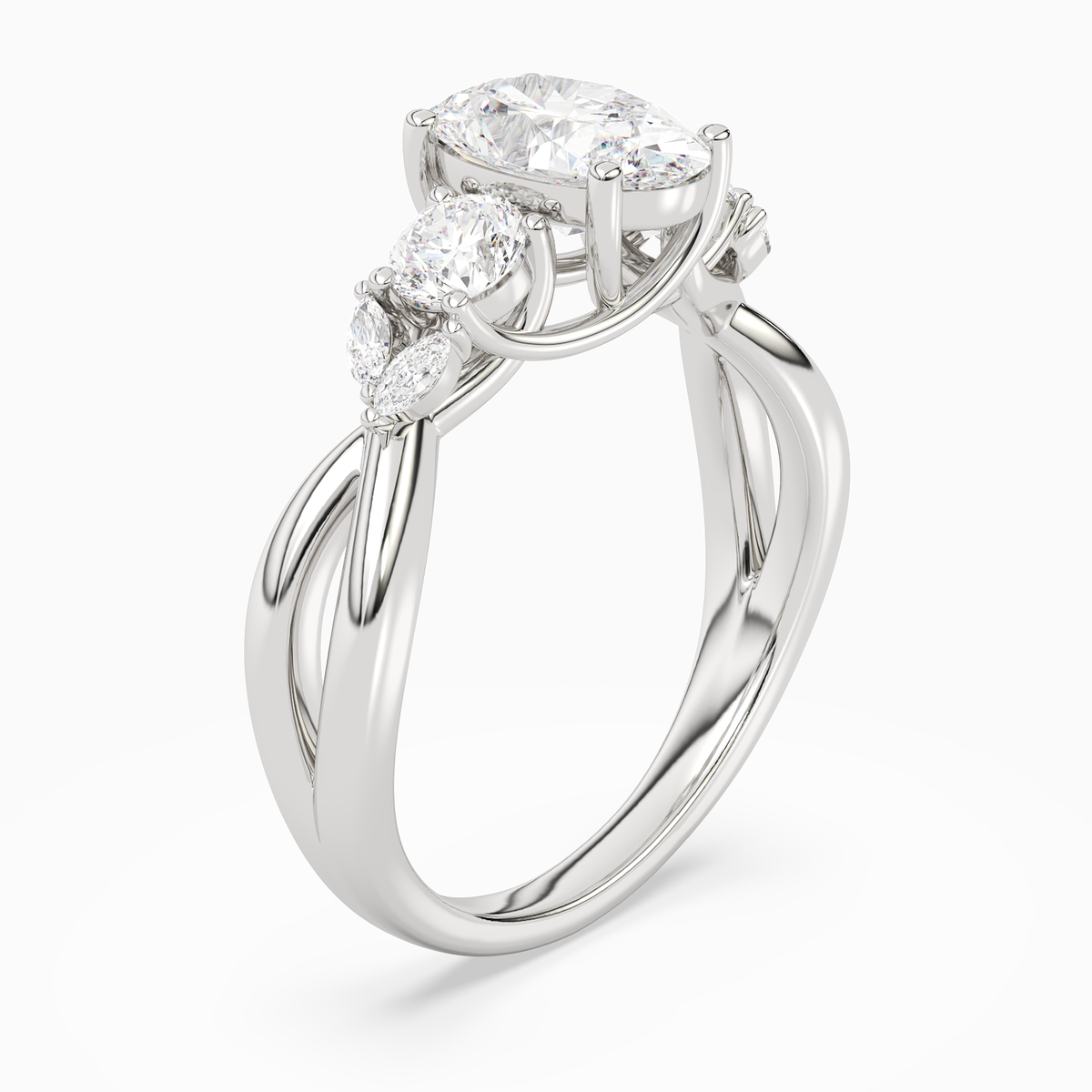 Oval Willow Composite Three Stone in 18K White Gold angled