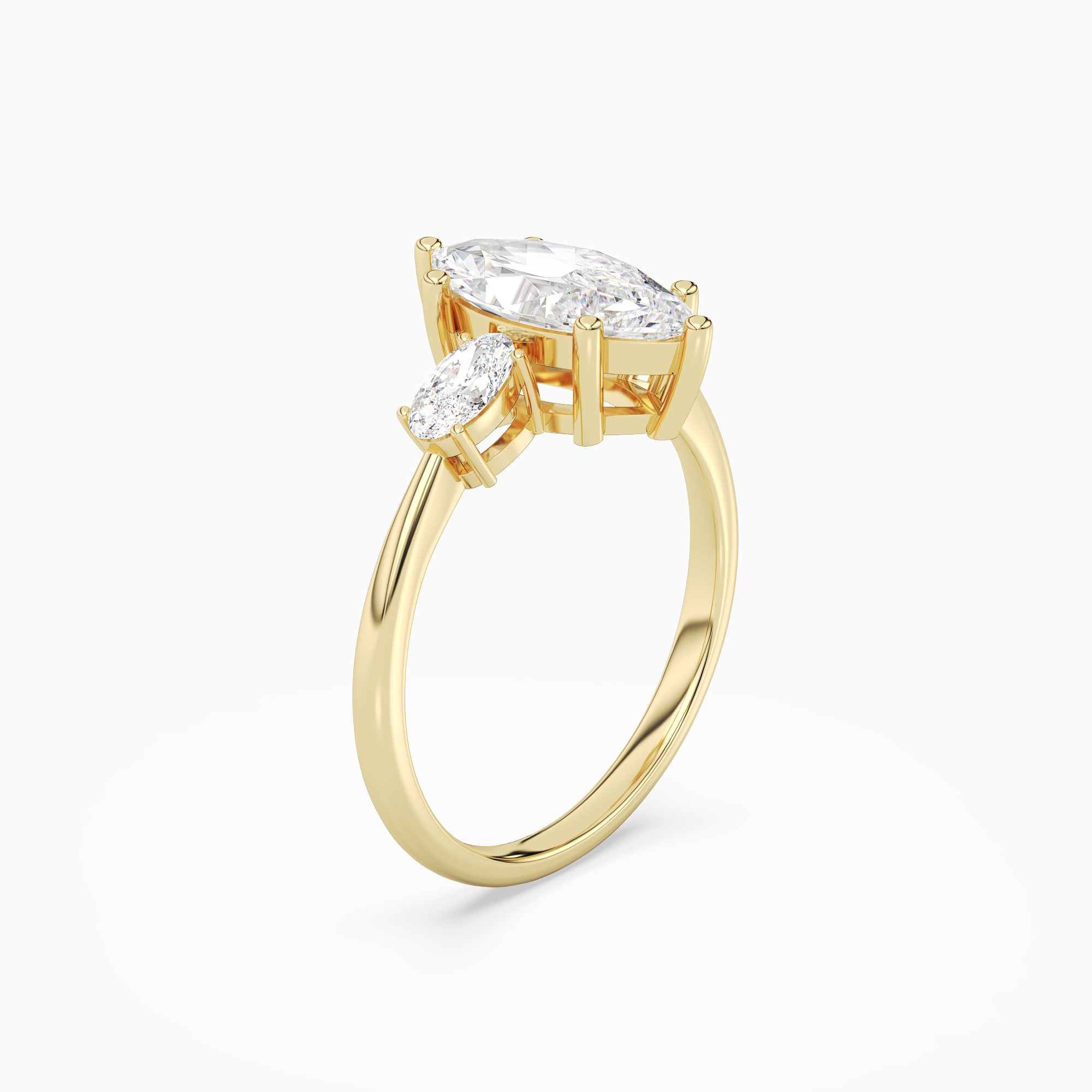 Marquise Classic Three Stone in 18K Yellow Gold angled