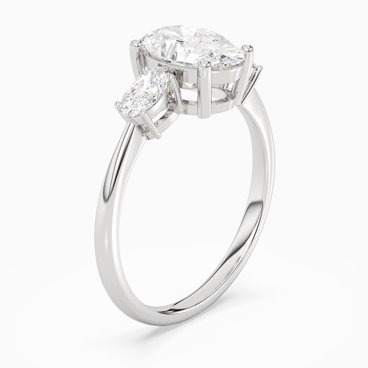 Oval Classic Three Stone in 18K White Gold angled