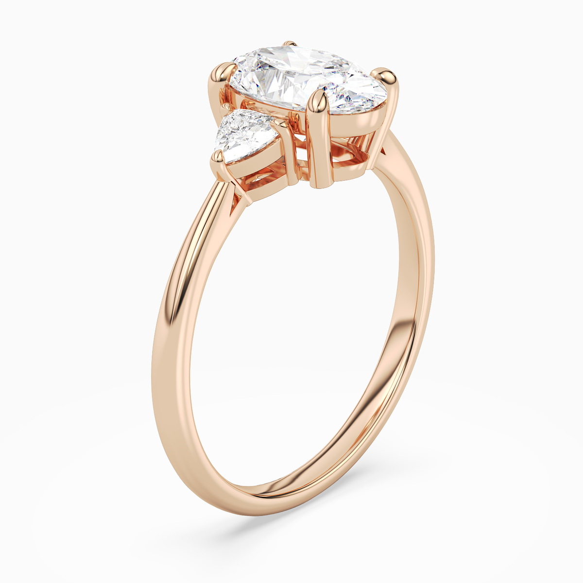 Oval Trillion Three Stone Large Sides in 14K Rose Gold angled