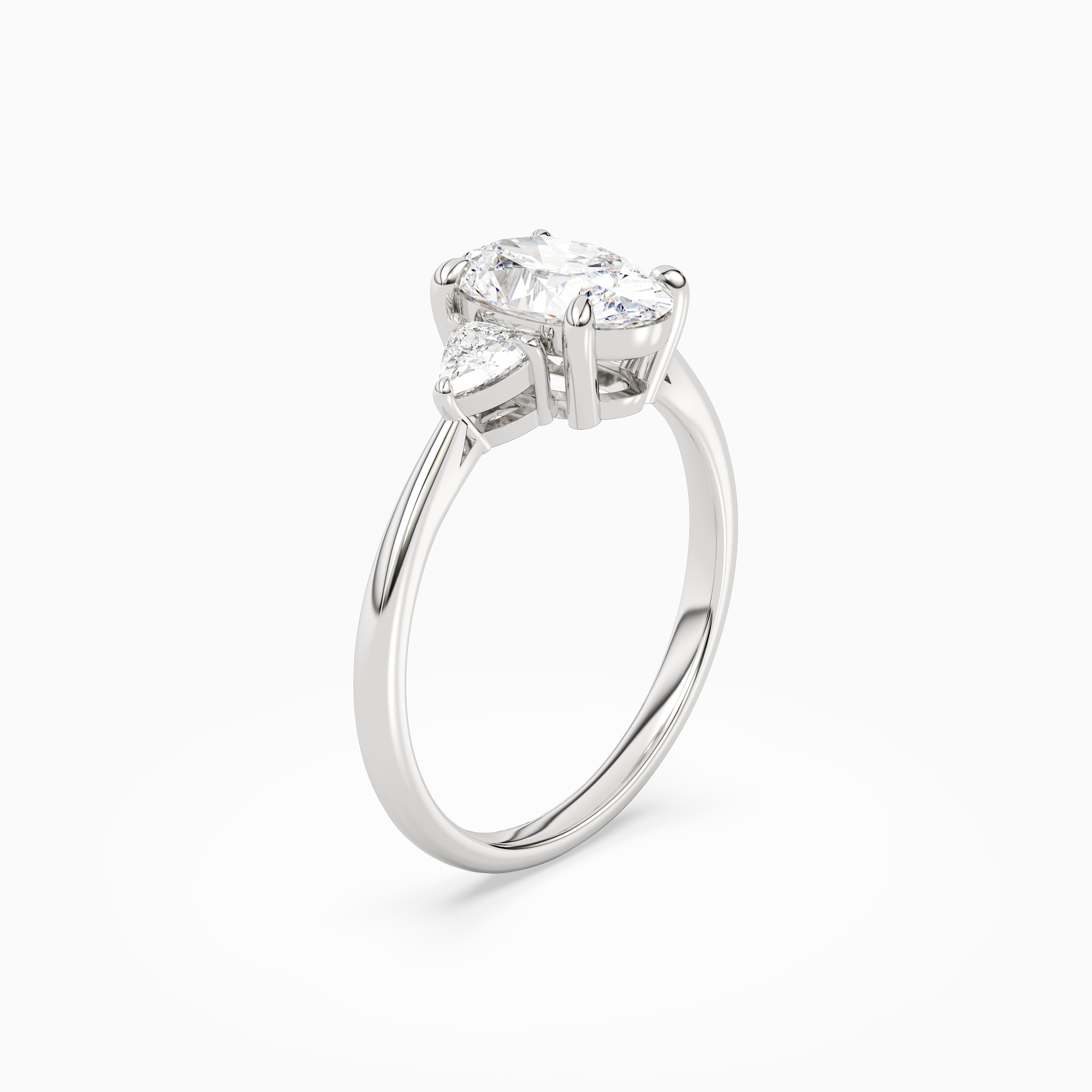 Oval Trillion Three Stone Large Sides in 18K White Gold angled