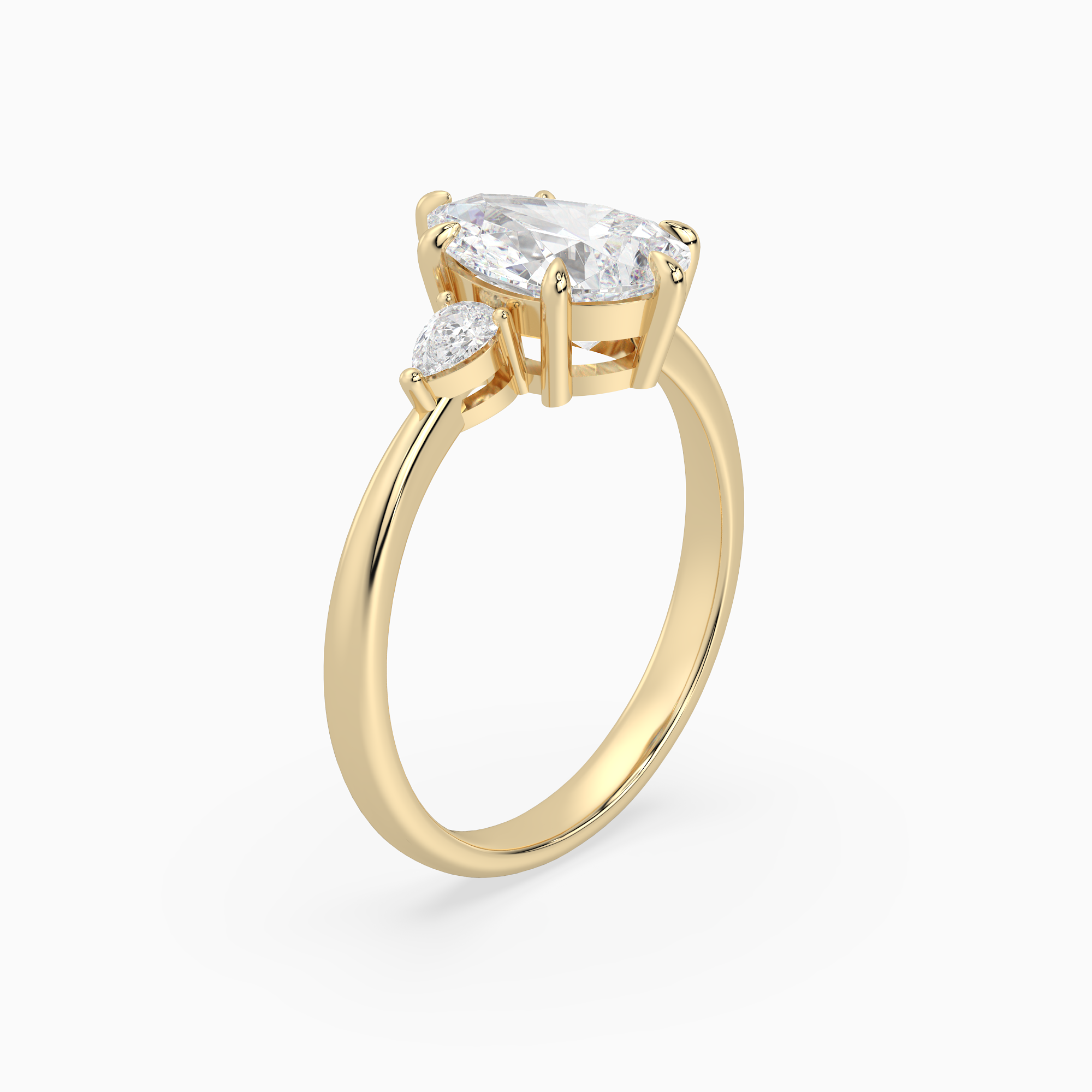 Pear Pear Side Three Stone Classic in 18K Yellow Gold angled