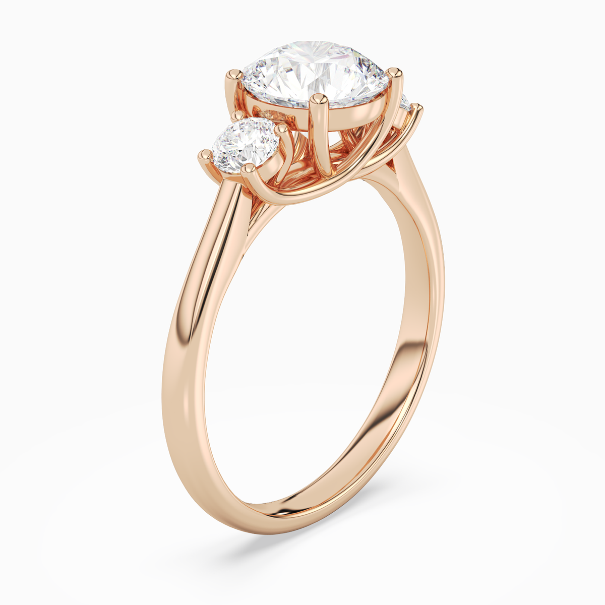Round Round Three-Stone with Pear Sides in 14K Rose Gold angled