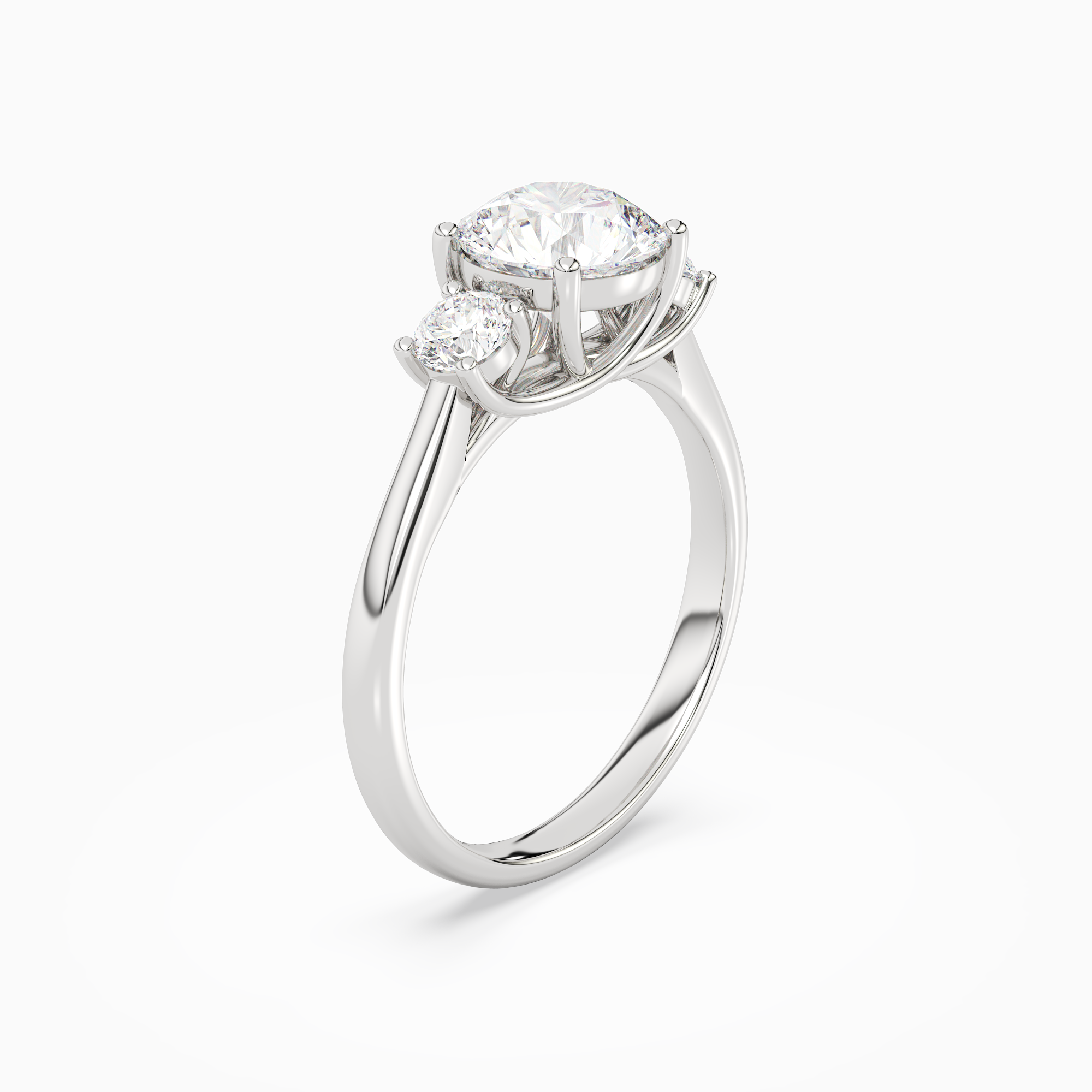 Round Round Three-Stone with Pear Sides in 18K White Gold angled