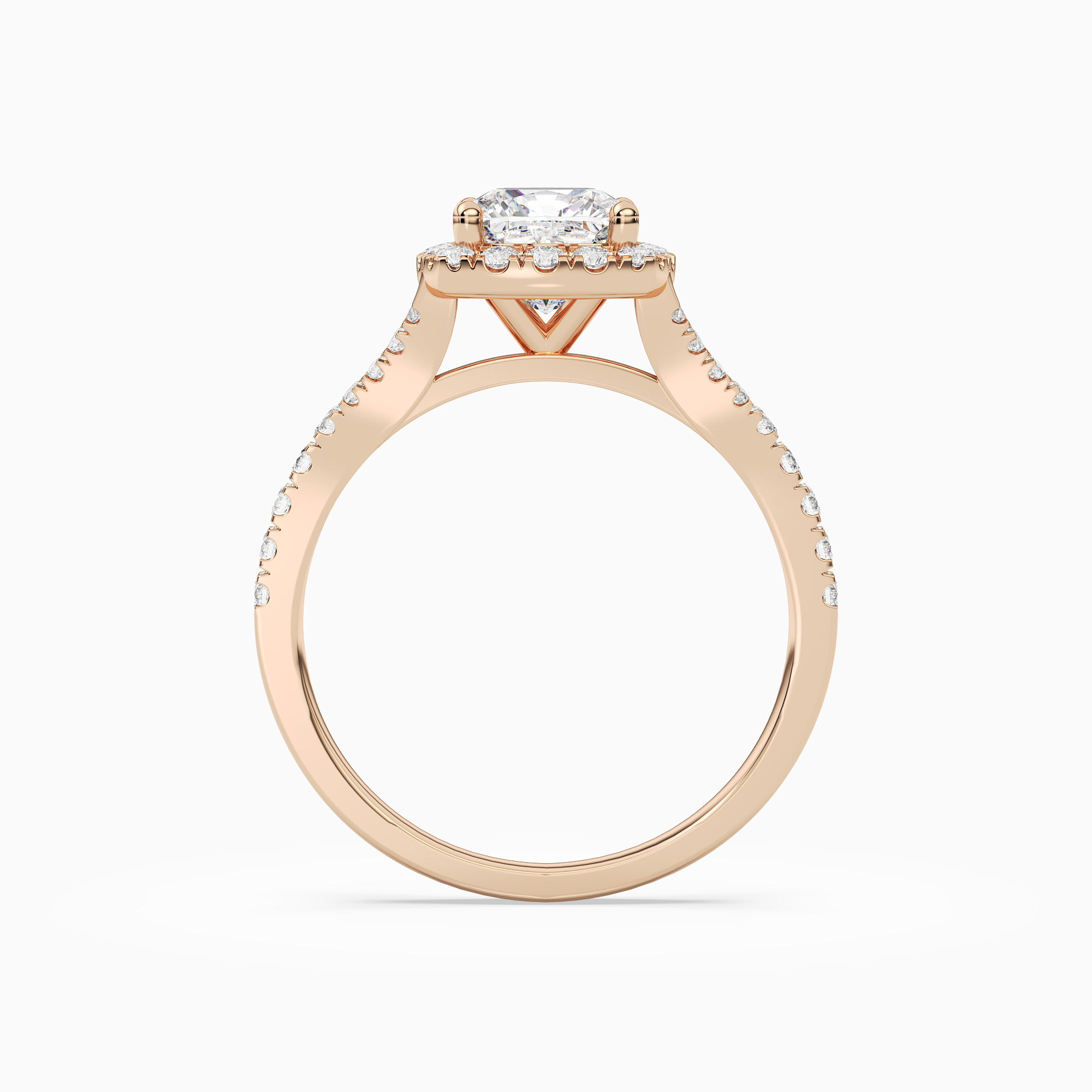 Cushion Classic Halo Split Shank Ring in 14K Rose Gold side profile