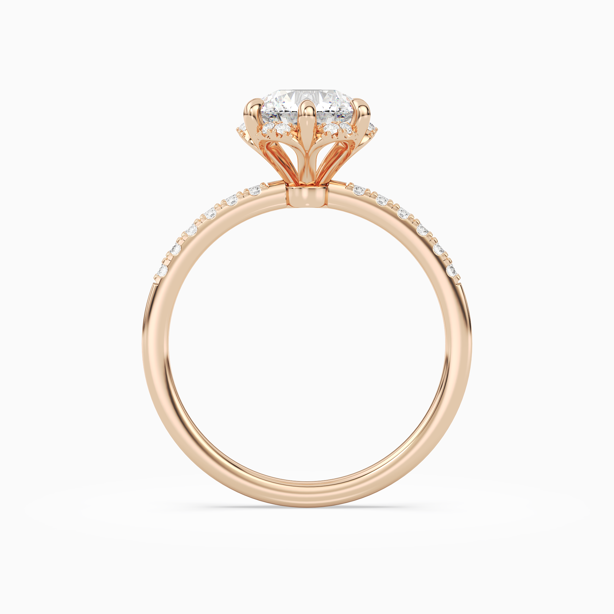 Round Crown Halo Pavé in 14K Rose Gold side profile