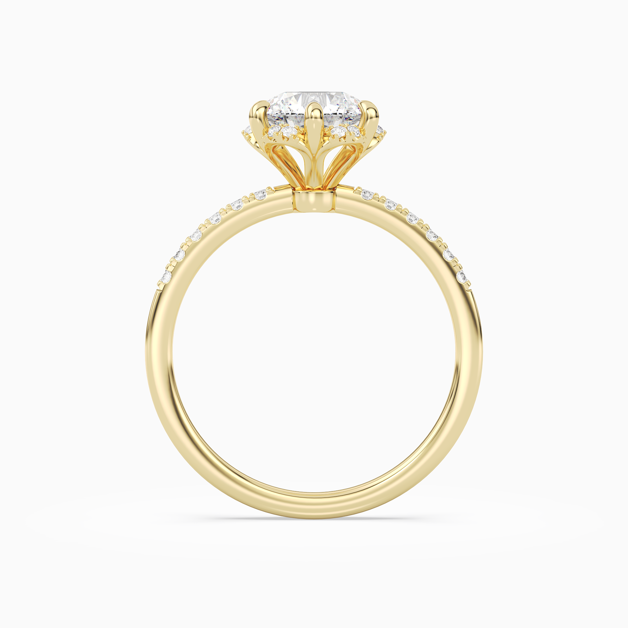 Round Crown Halo Pavé in 18K Yellow Gold side profile