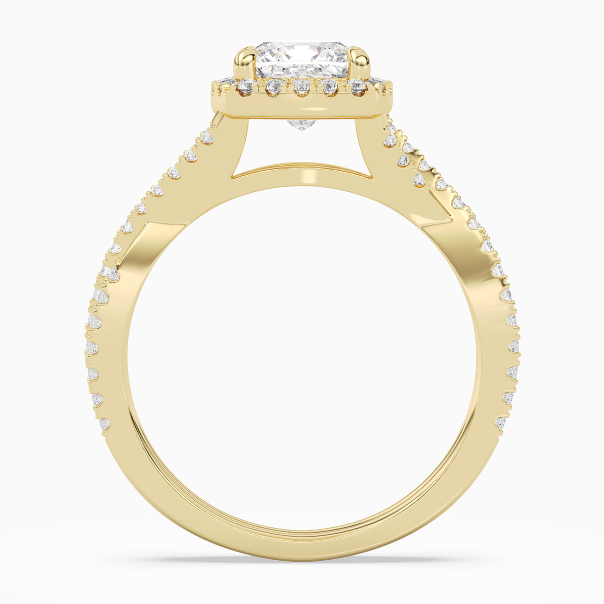 Cushion Twisted Shank Halo in 14K Yellow Gold side profile
