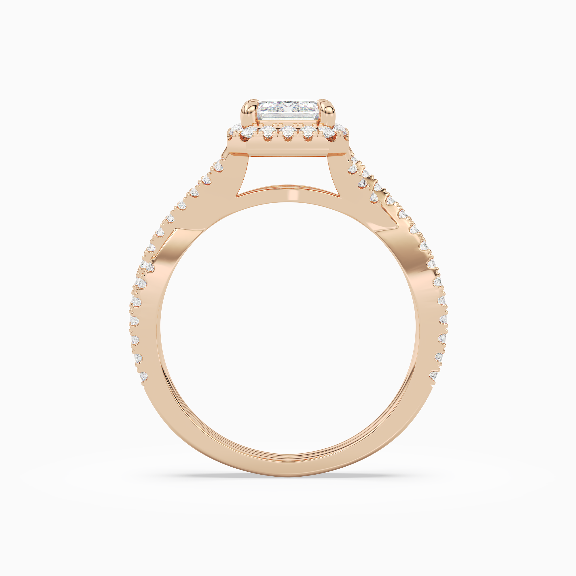 Emerald Twisted Shank Halo in 14K Rose Gold side profile