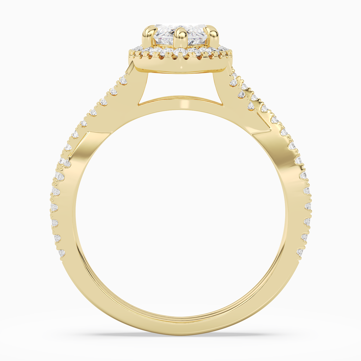 Marquise Twisted Shank Halo in 14K Yellow Gold side profile