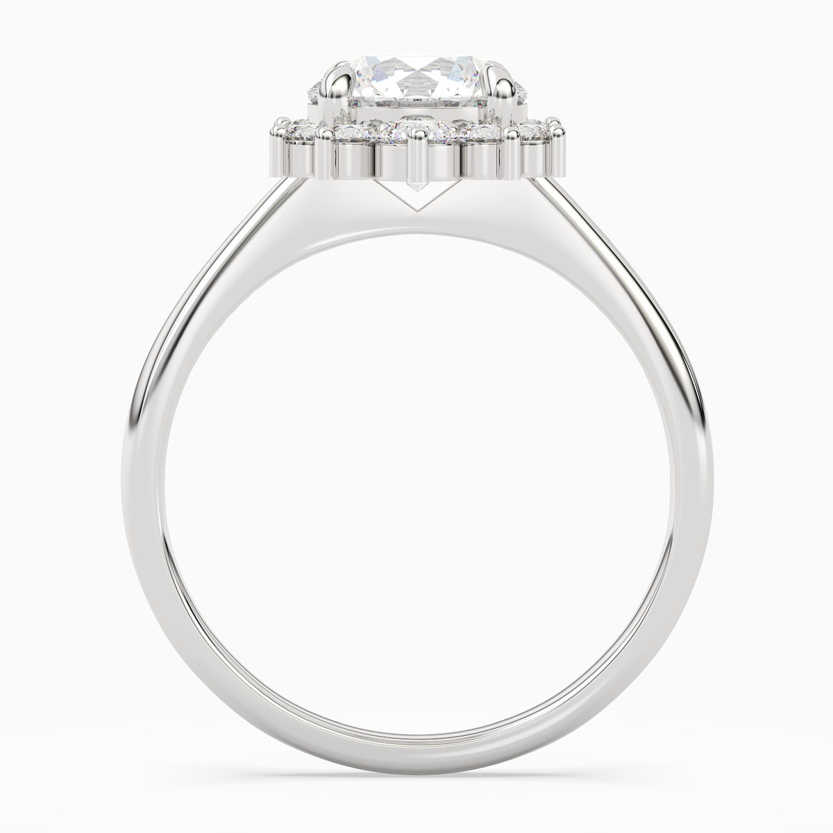 Round Floral Cluster Halo in 18K White Gold side profile