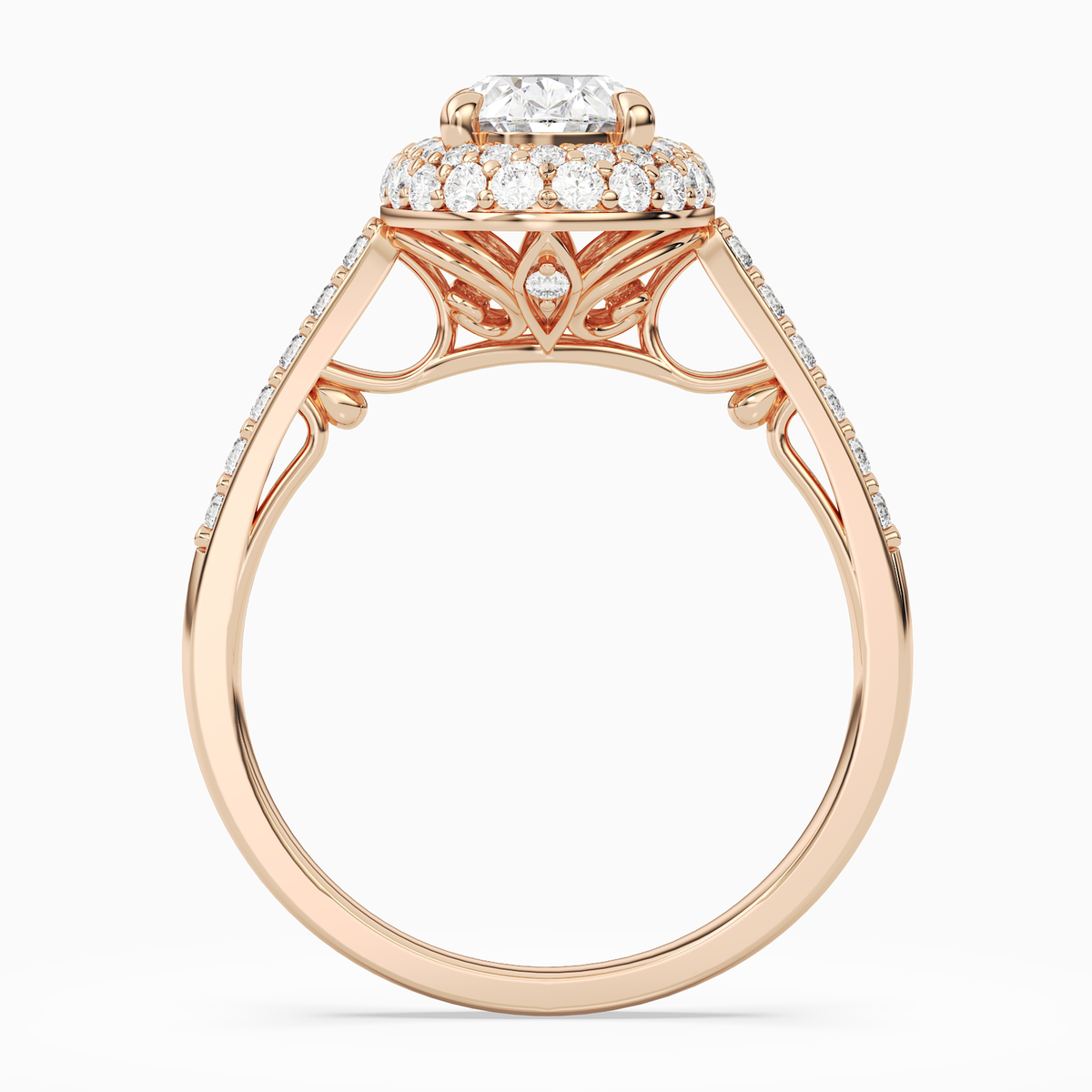 Oval Regal Halo Pavé in 14K Rose Gold side profile