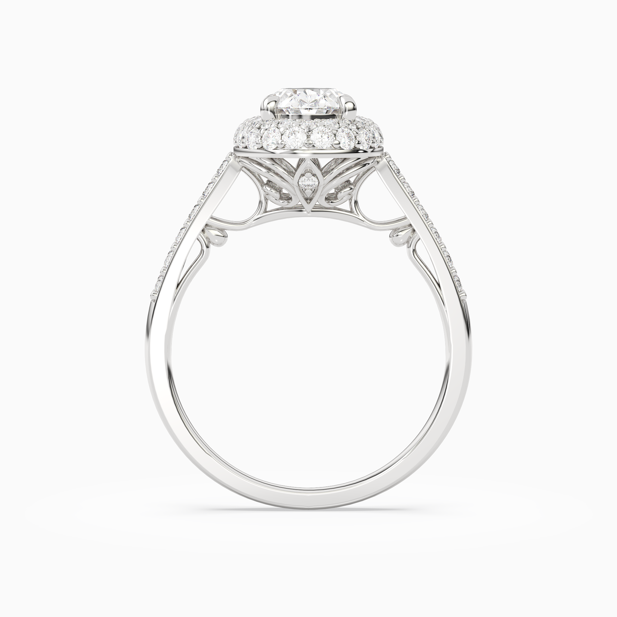 Oval Regal Halo Pavé in 14K White Gold side profile