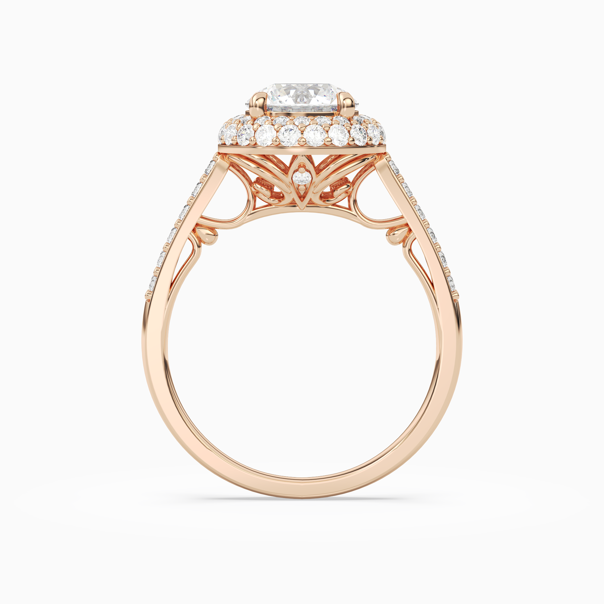 Round Regal Halo Pavé in 14K Rose Gold side profile