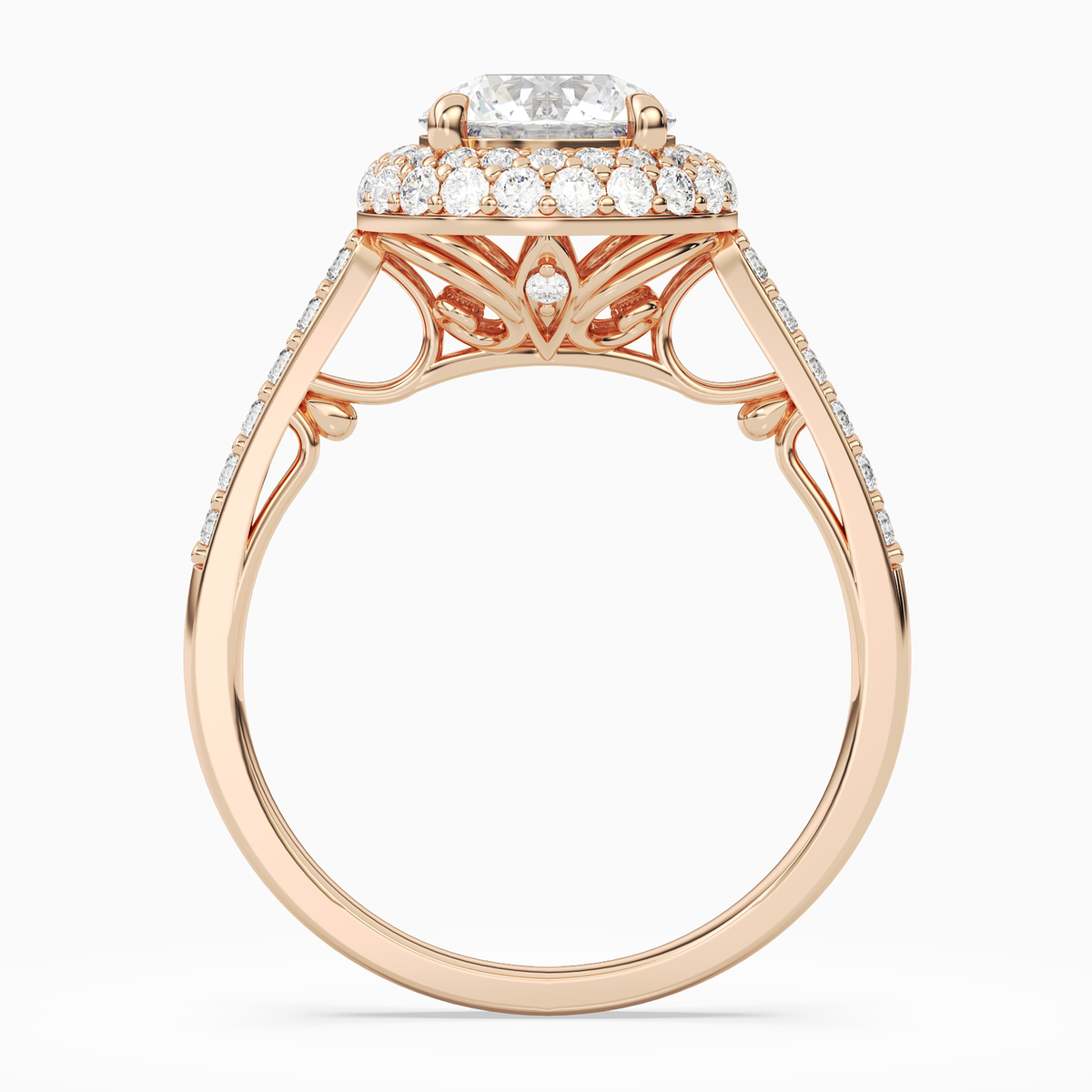 Round Regal Halo Pavé in 14K Rose Gold side profile