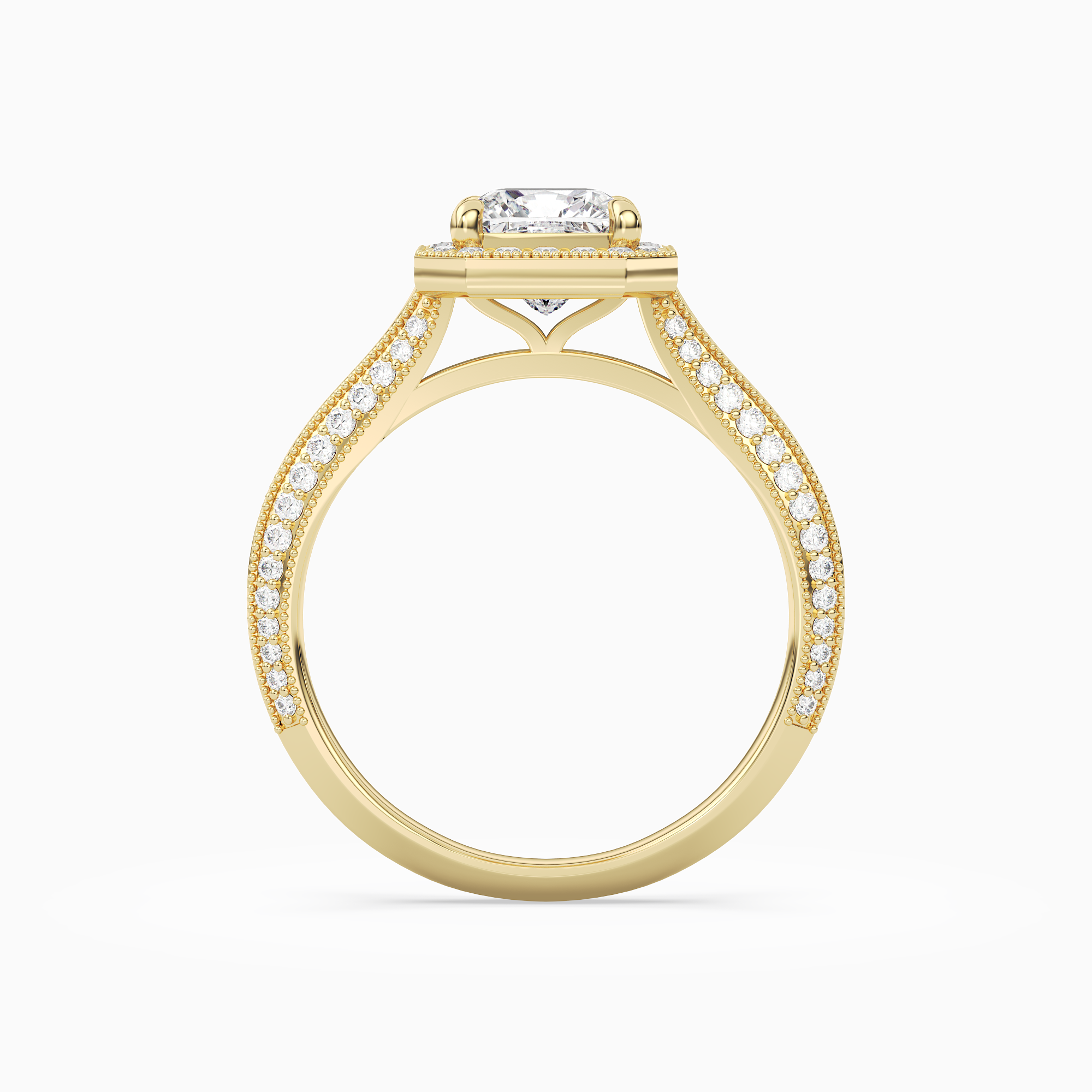 Cushion Octagon Halo in 14K Yellow Gold side profile