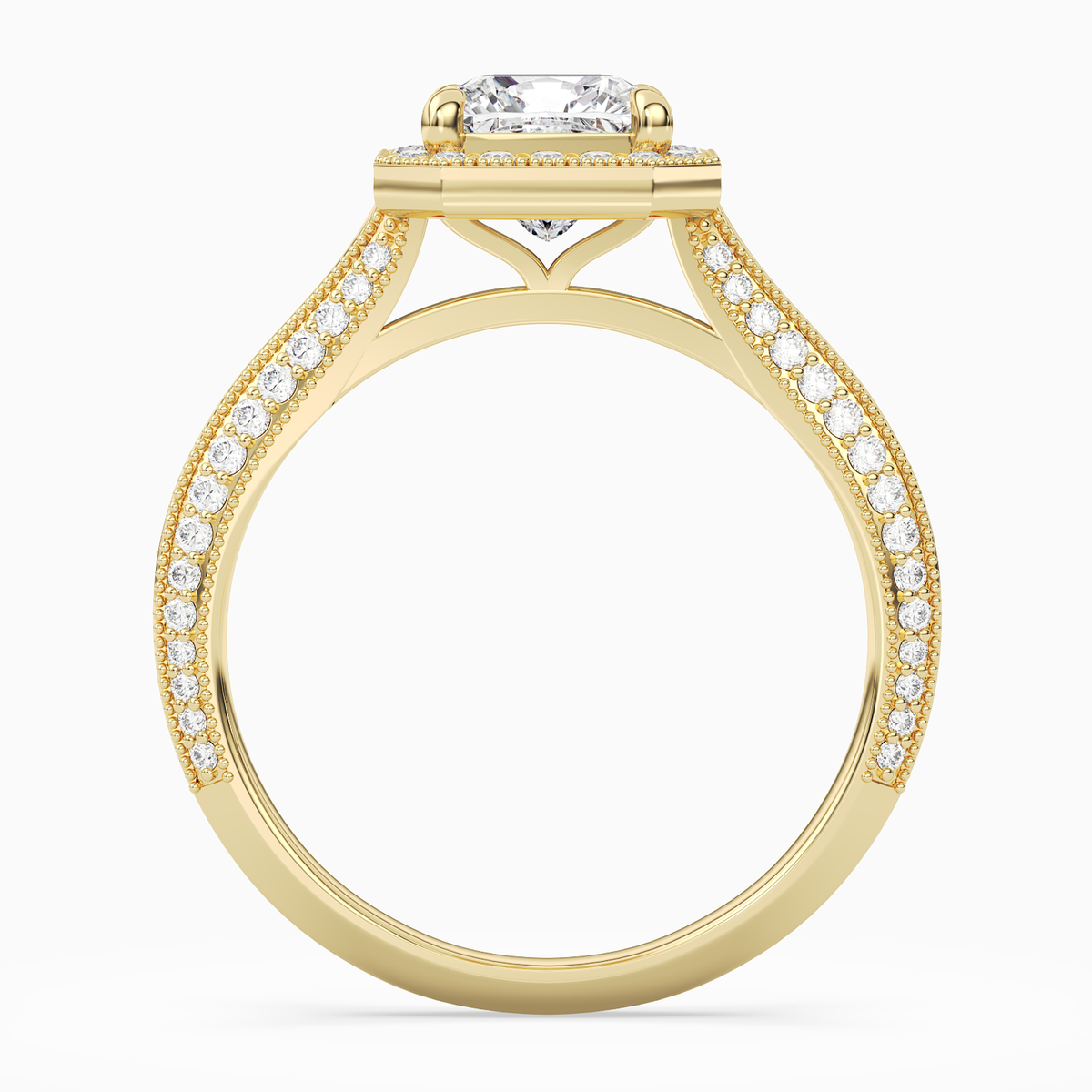 Cushion Octagon Halo in 14K Yellow Gold side profile