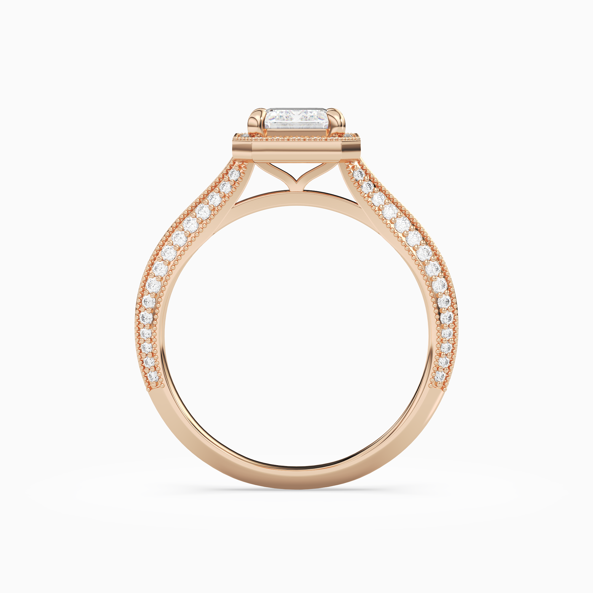 Emerald Octagon Halo in 14K Rose Gold side profile