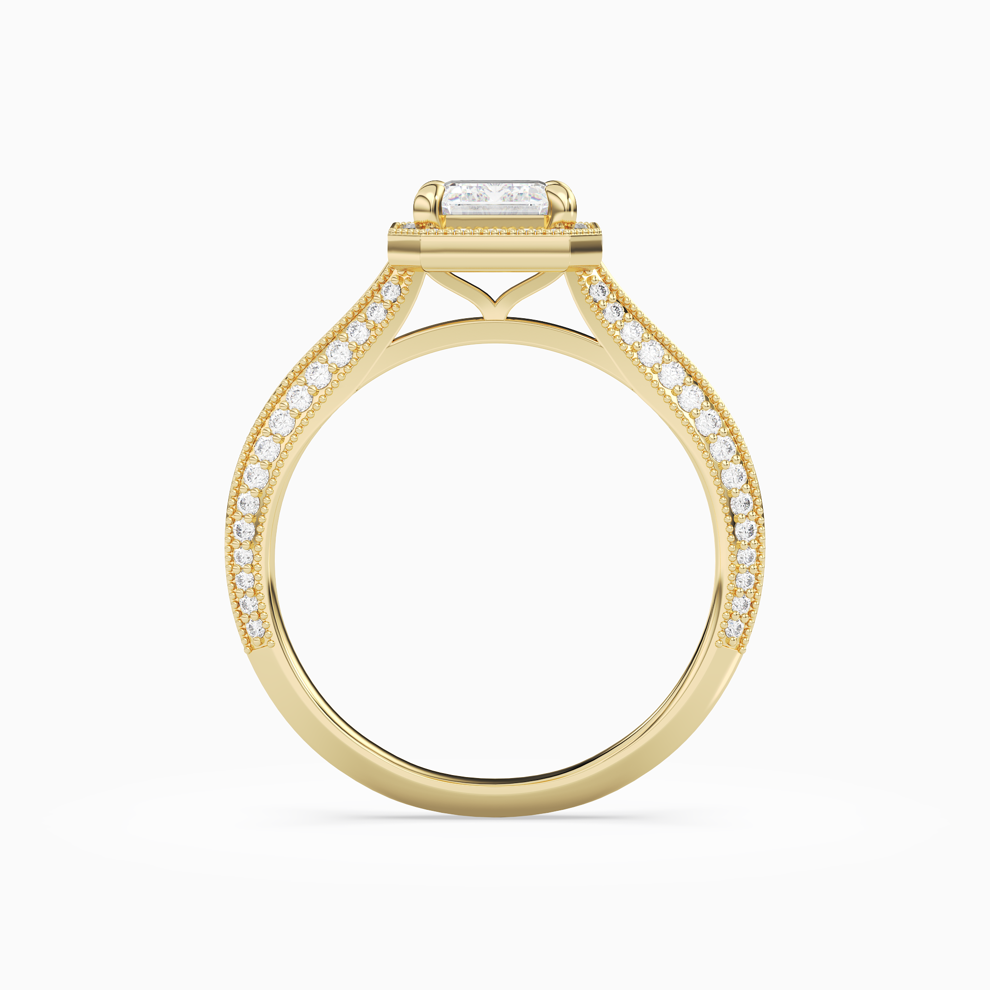 Emerald Octagon Halo in 14K Yellow Gold side profile