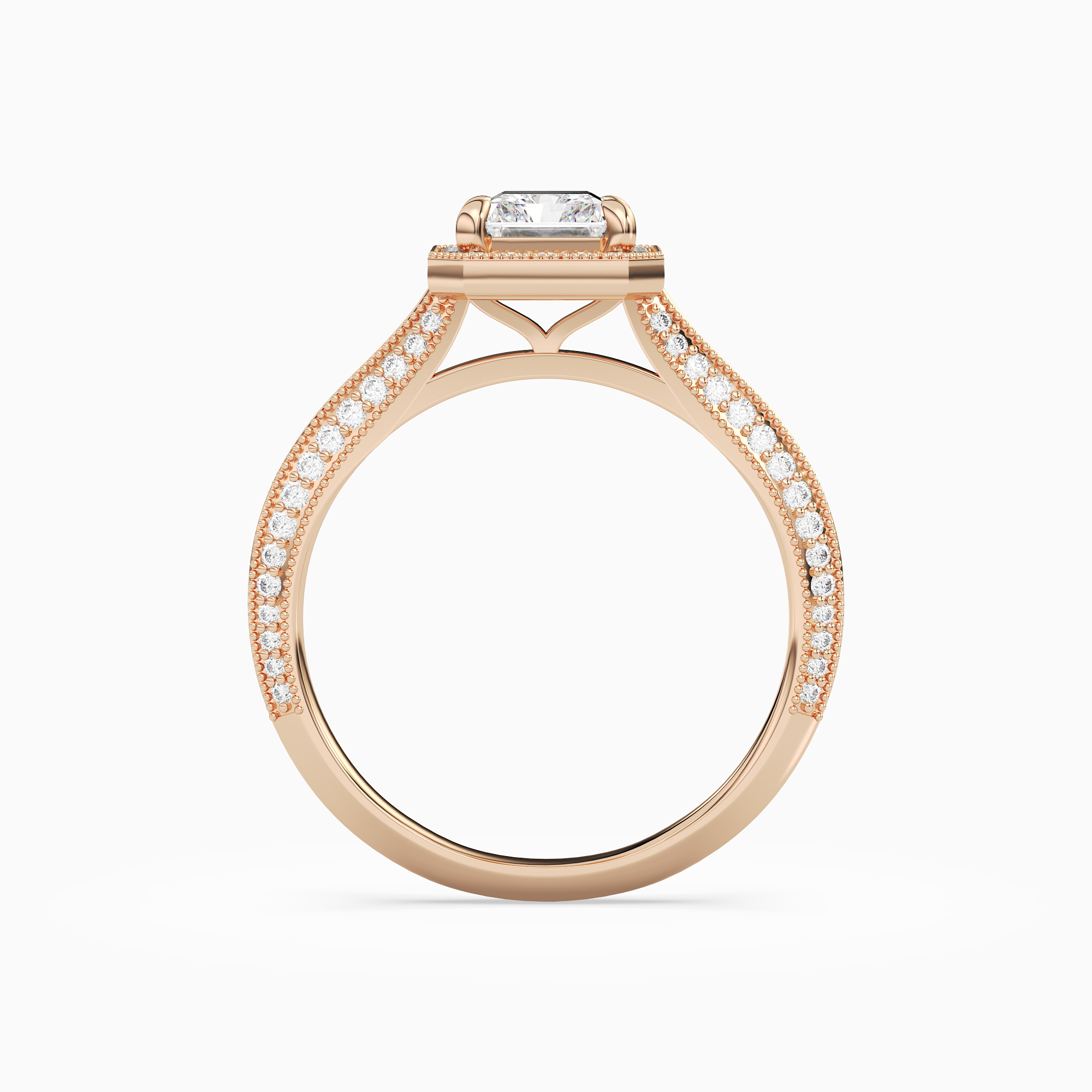 Radiant Octagon Halo in 14K Rose Gold side profile