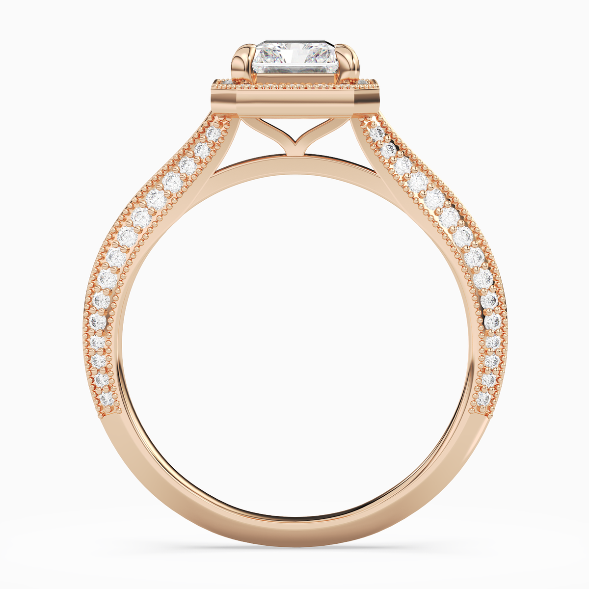 Radiant Octagon Halo in 14K Rose Gold side profile