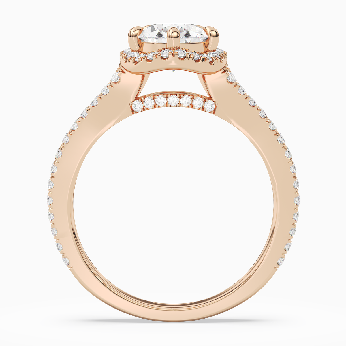 Pear Split Shank Halo in 14K Rose Gold side profile