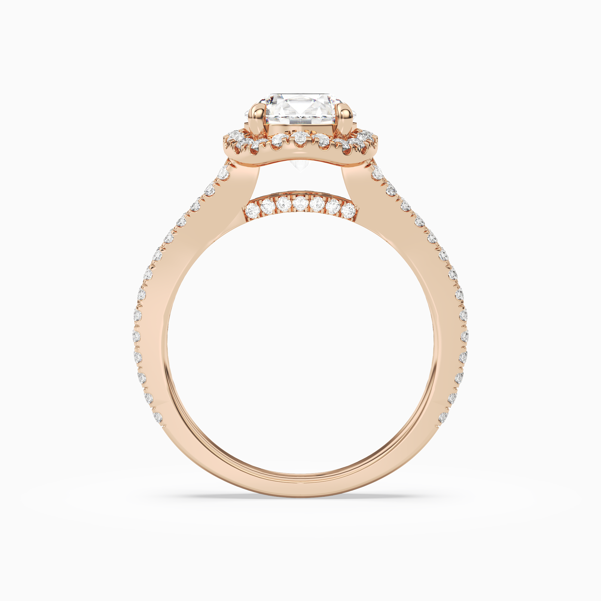 Round Split Shank Halo in 14K Rose Gold side profile