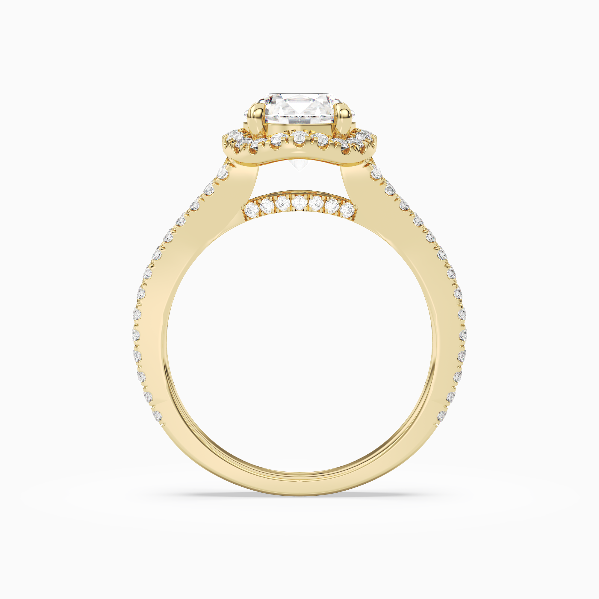 Round Split Shank Halo in 14K Yellow Gold side profile