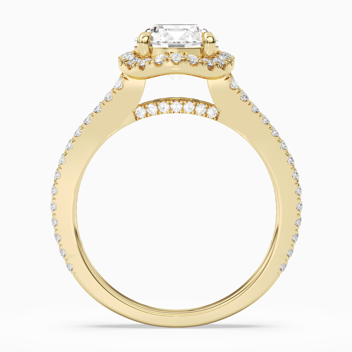 Round Split Shank Halo in 18K Yellow Gold side profile