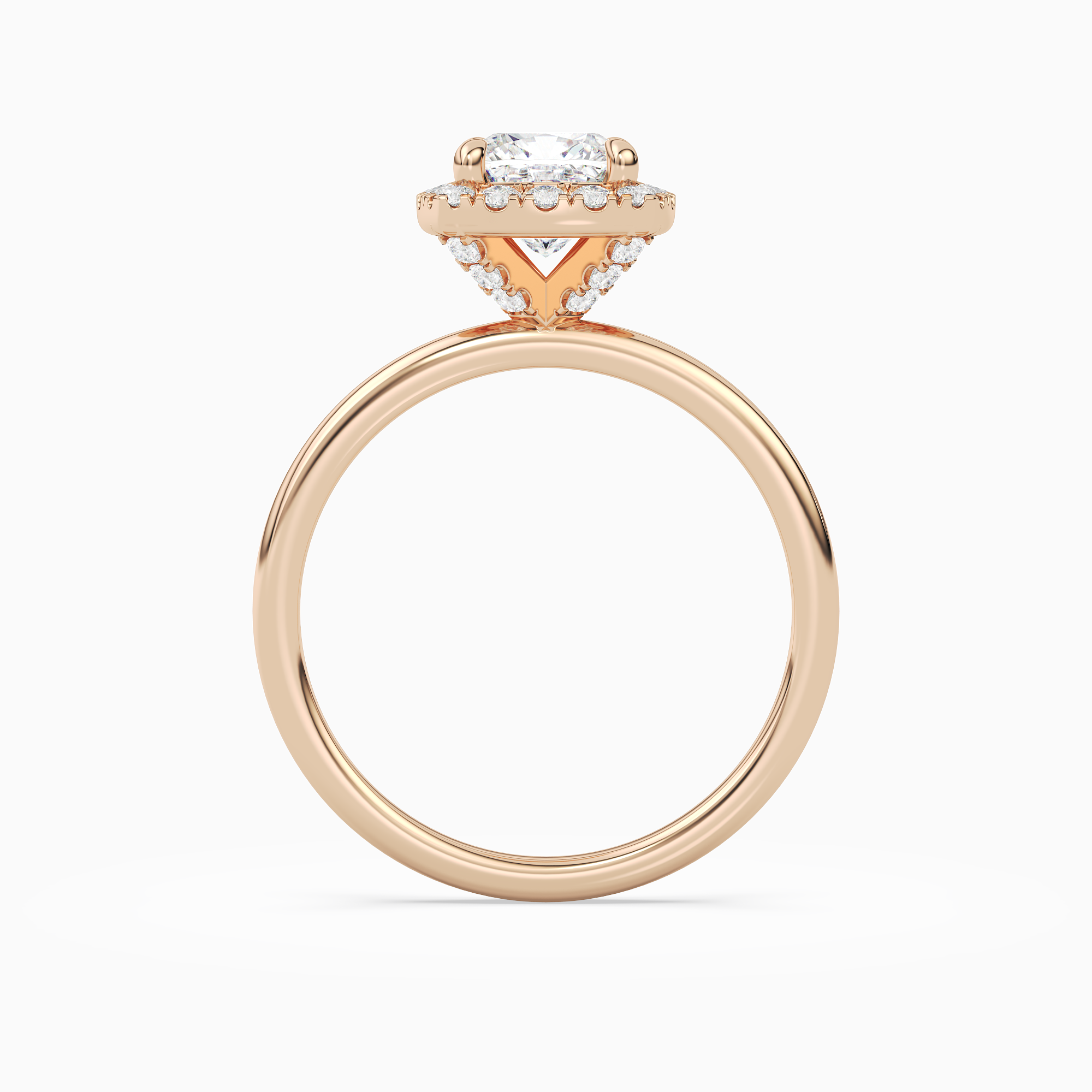 Cushion Scalloped Halo Baseline in 14K Rose Gold side profile