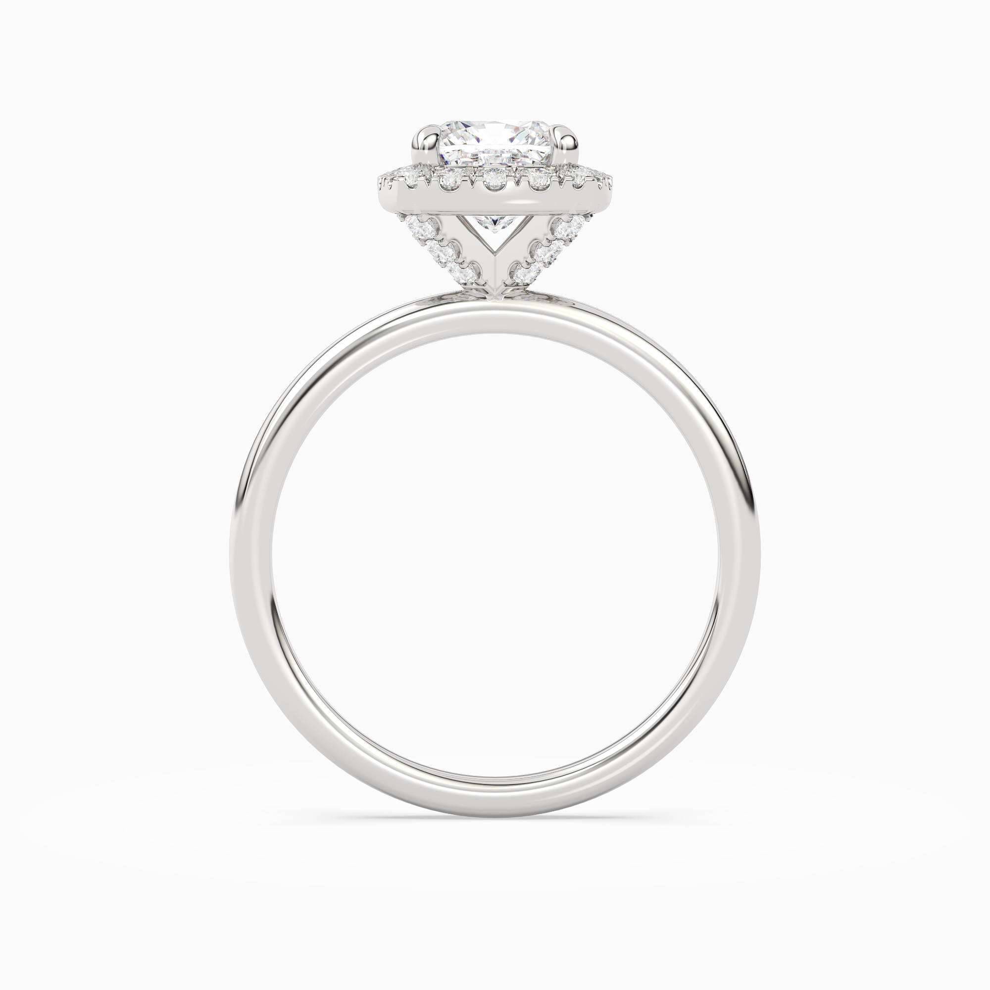 Cushion Scalloped Halo Baseline in 14K White Gold side profile