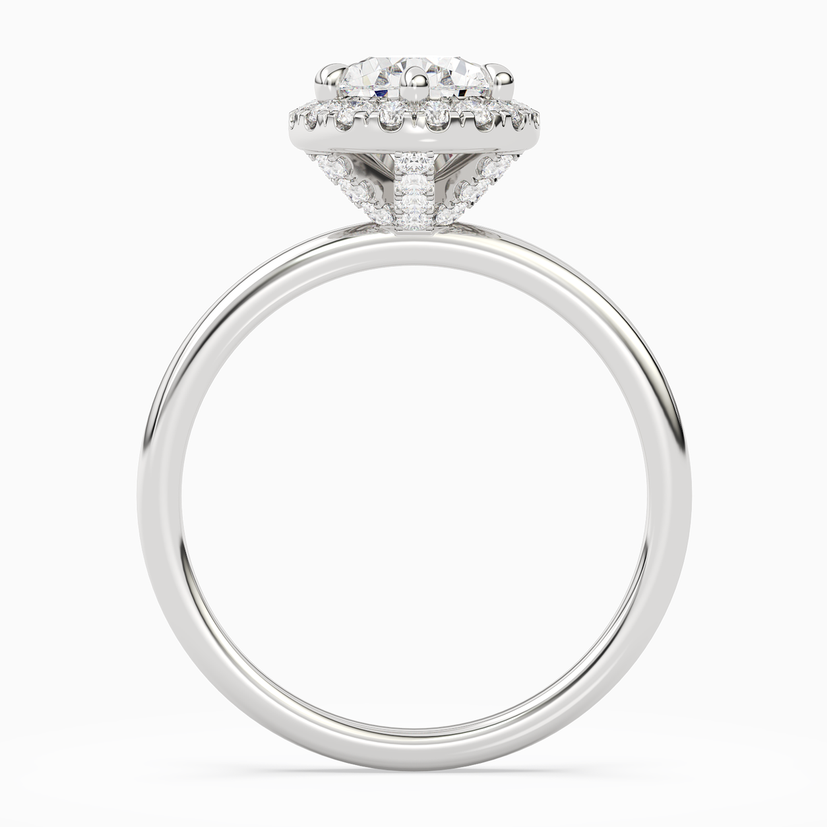 Pear Scalloped Halo Baseline in 14K White Gold side profile