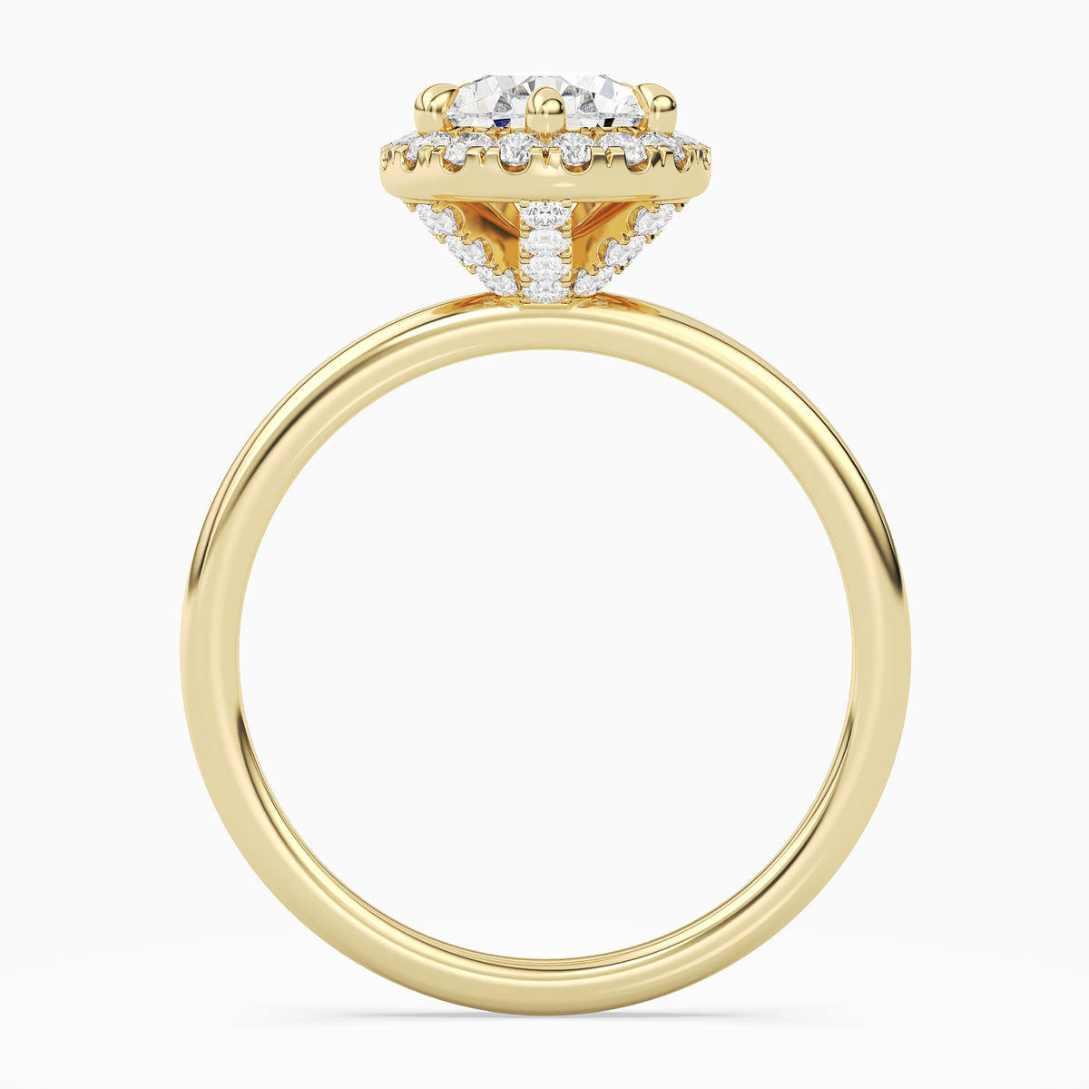 Pear Scalloped Halo Baseline in 14K Yellow Gold side profile