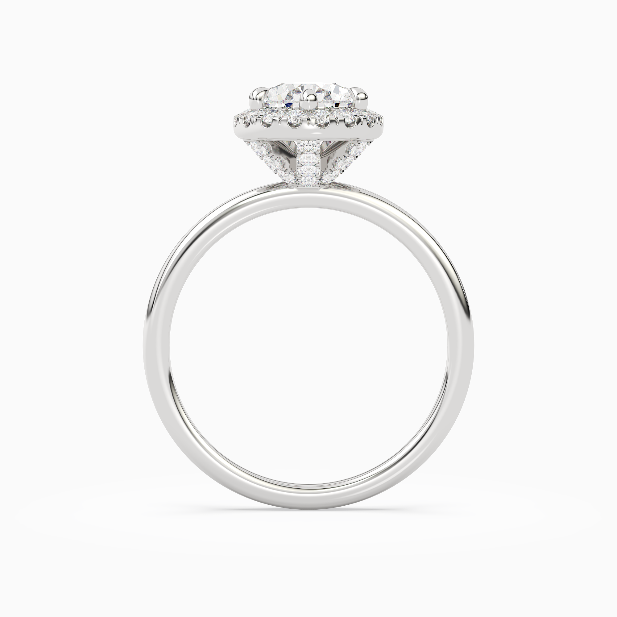 Pear Scalloped Halo Baseline in Platinum side profile