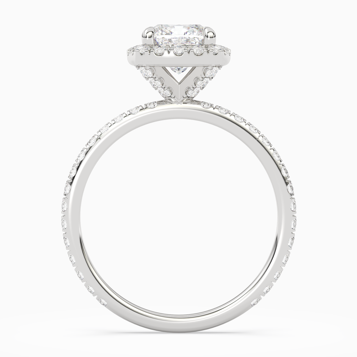 Cushion Scalloped Halo Pavé in 14K White Gold side profile
