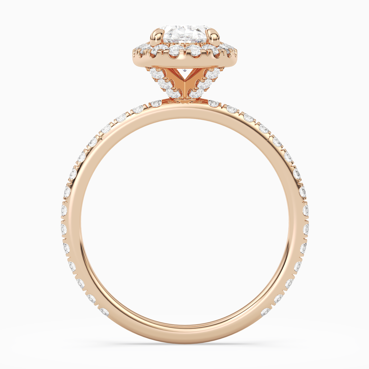 Oval Scalloped Halo Pavé in 14K Rose Gold side profile