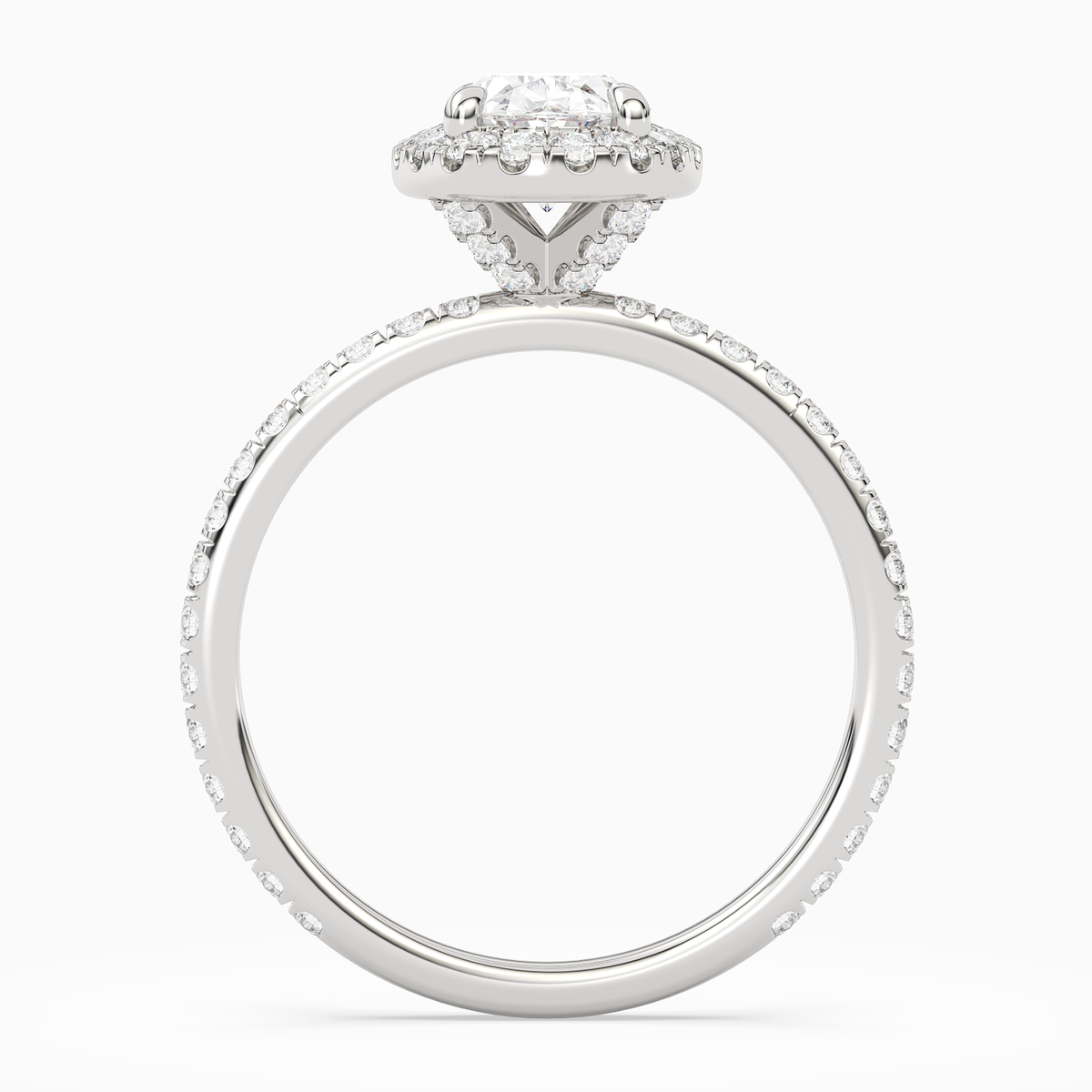 Oval Scalloped Halo Pavé in 14K White Gold side profile