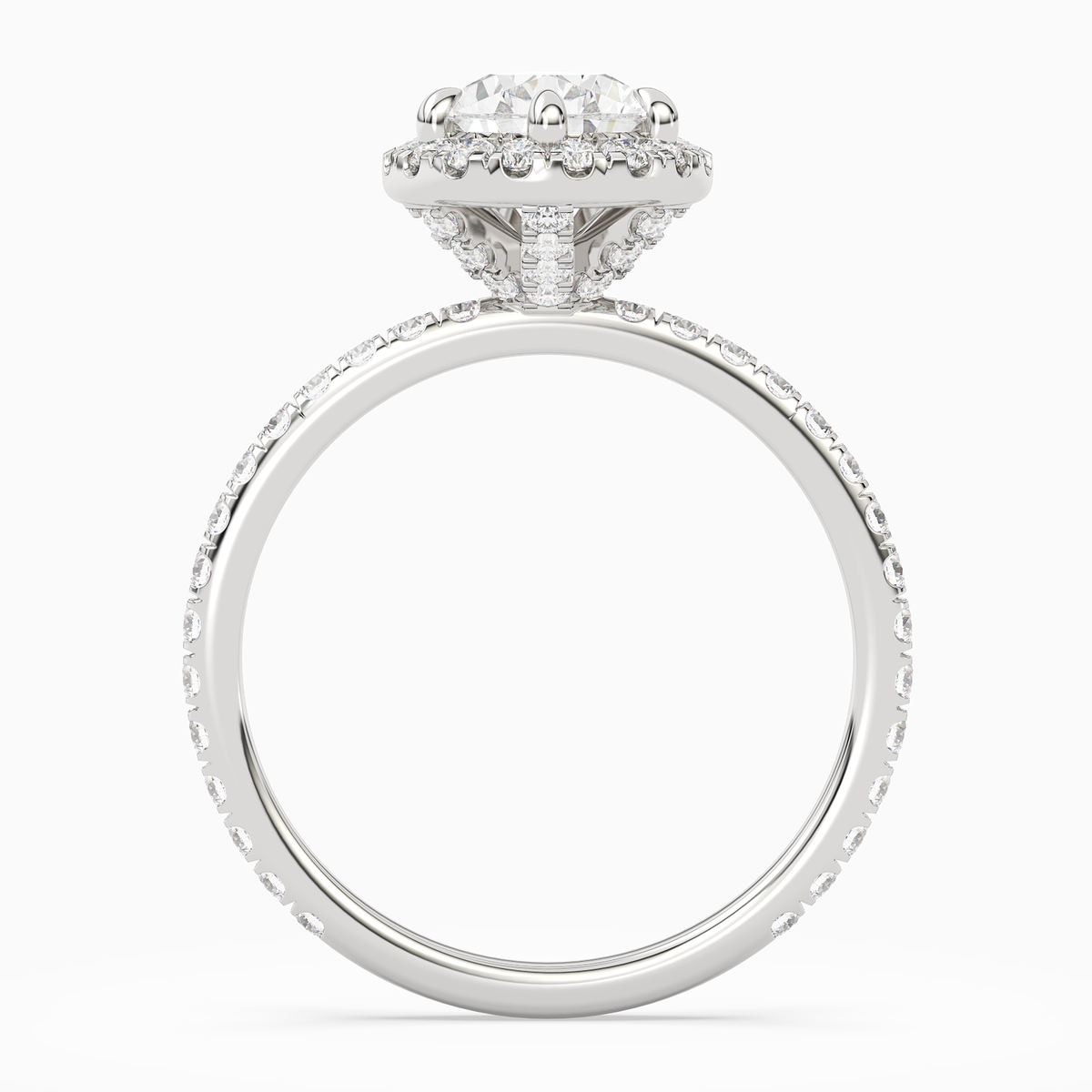 Pear Scalloped Halo Pavé in 18K White Gold side profile