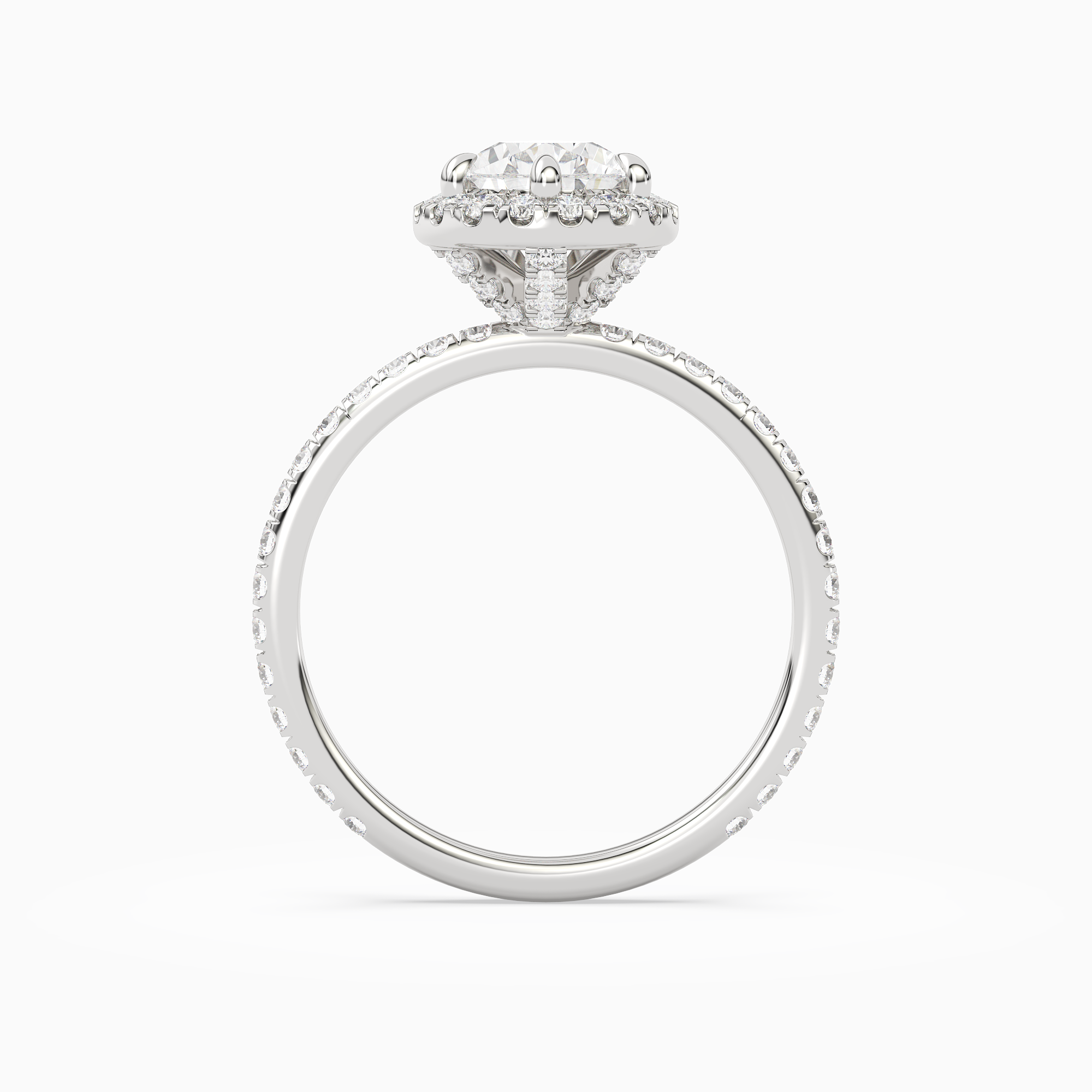Pear Scalloped Halo Pavé in Platinum side profile