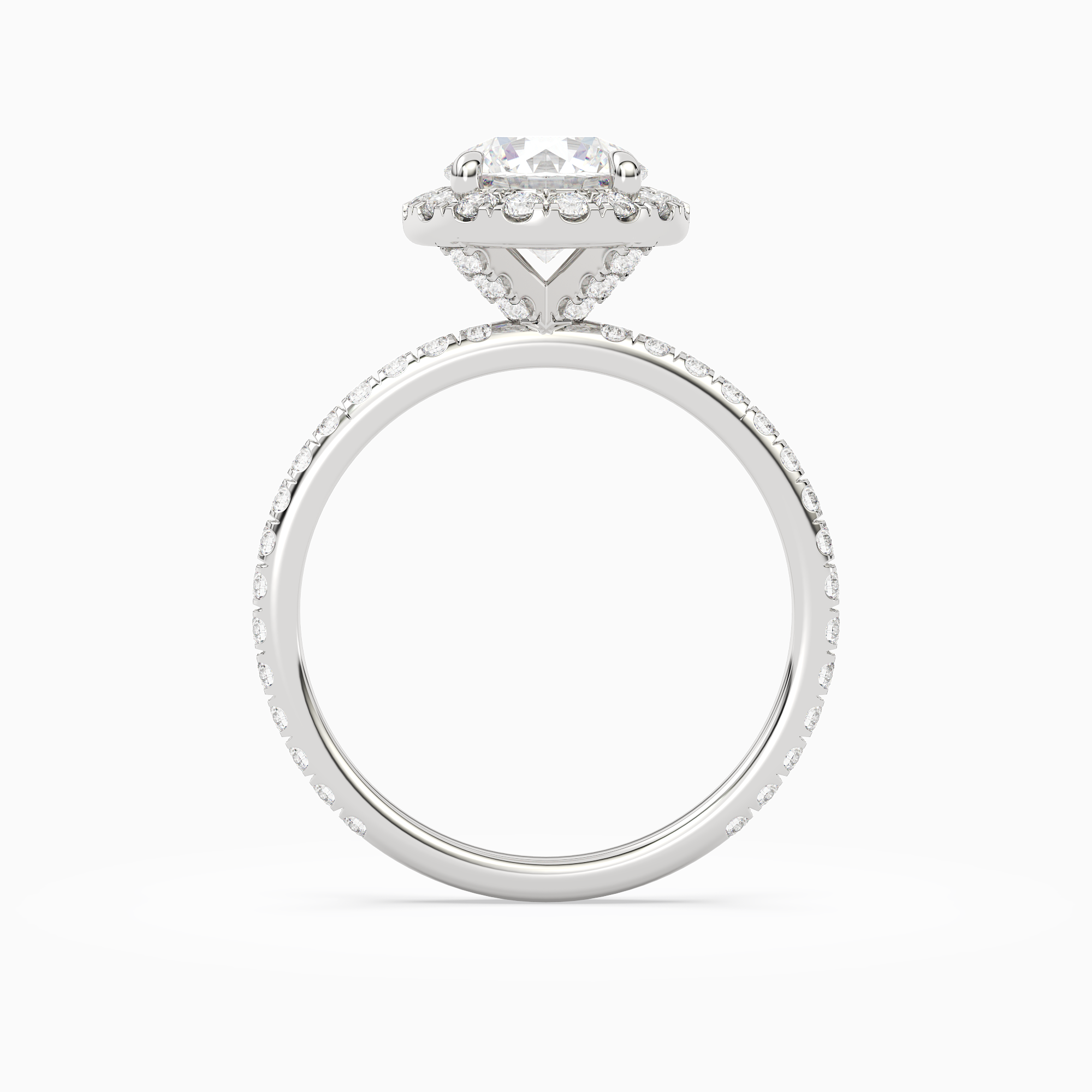 Round Scalloped Halo Pavé in 14K White Gold side profile