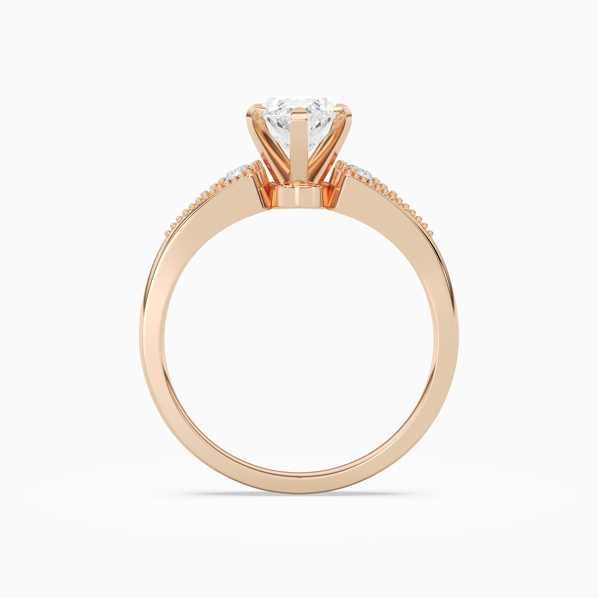 Marquise Milgrain Shoulder Side Stone Ring in 14K Rose Gold side profile