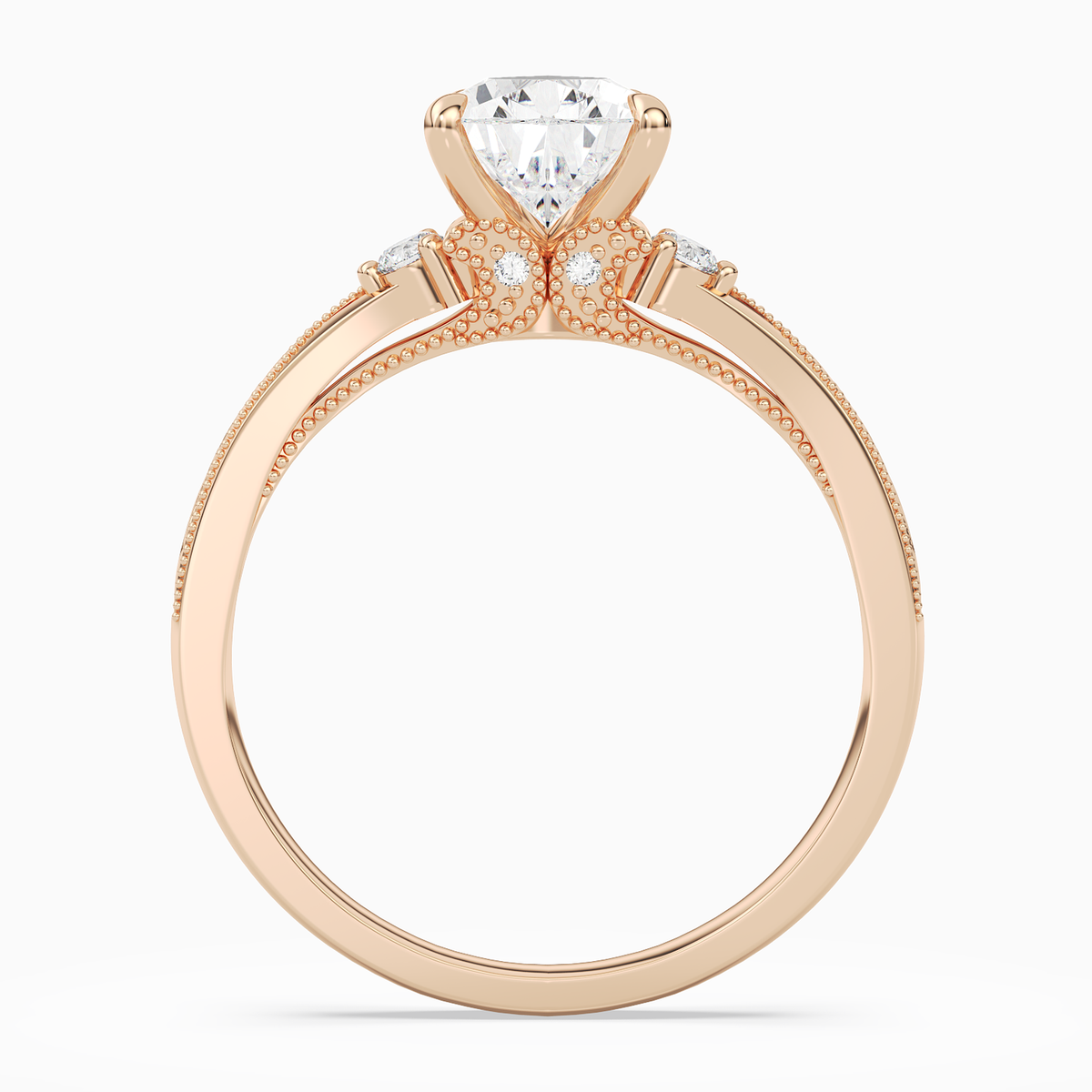 Pear Engraved Vintage Side Stone Ring in 14K Rose Gold side profile